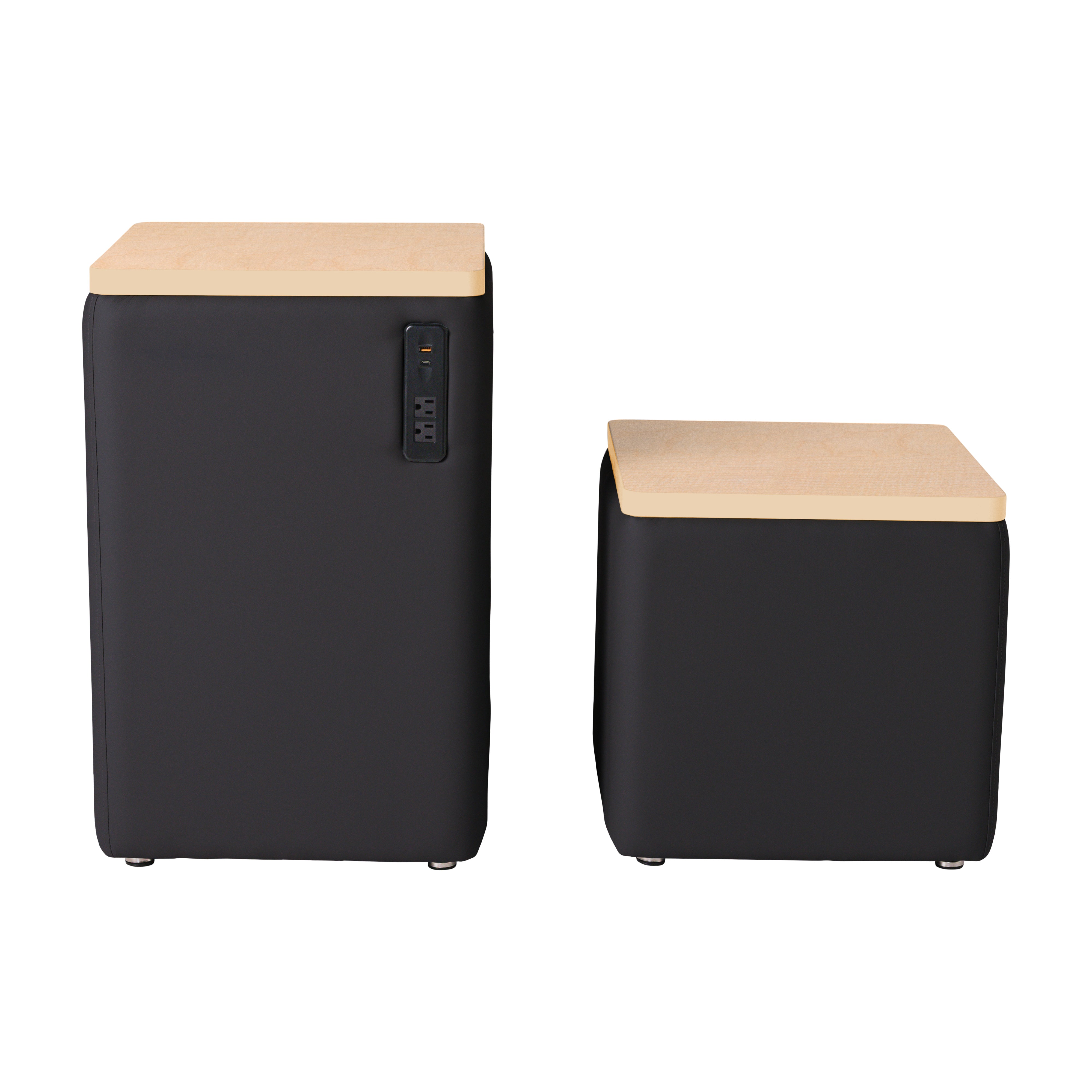 Pro Series Upholstered 18" x 18" Square Ottoman Table with Tech Panel 28" Height - Black/Maple