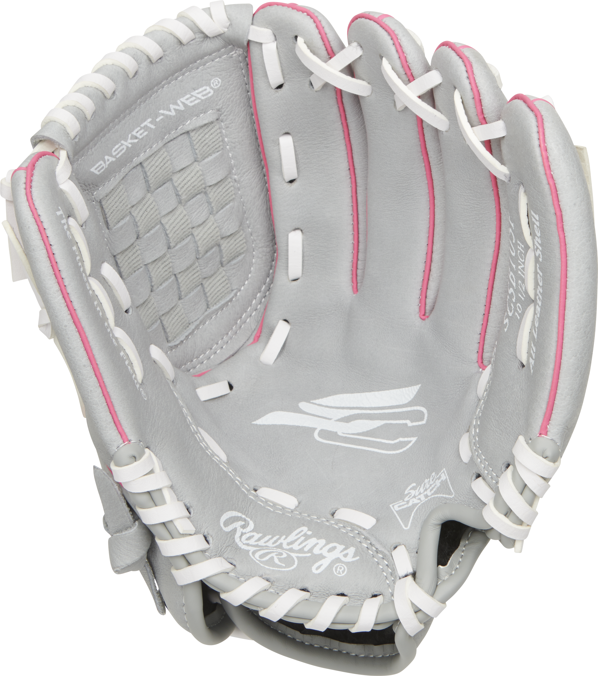 Rawlings Sure Catch Youth Series 10.5-Inch Softball Glove - Right Hand Thrower - Gray/Pink