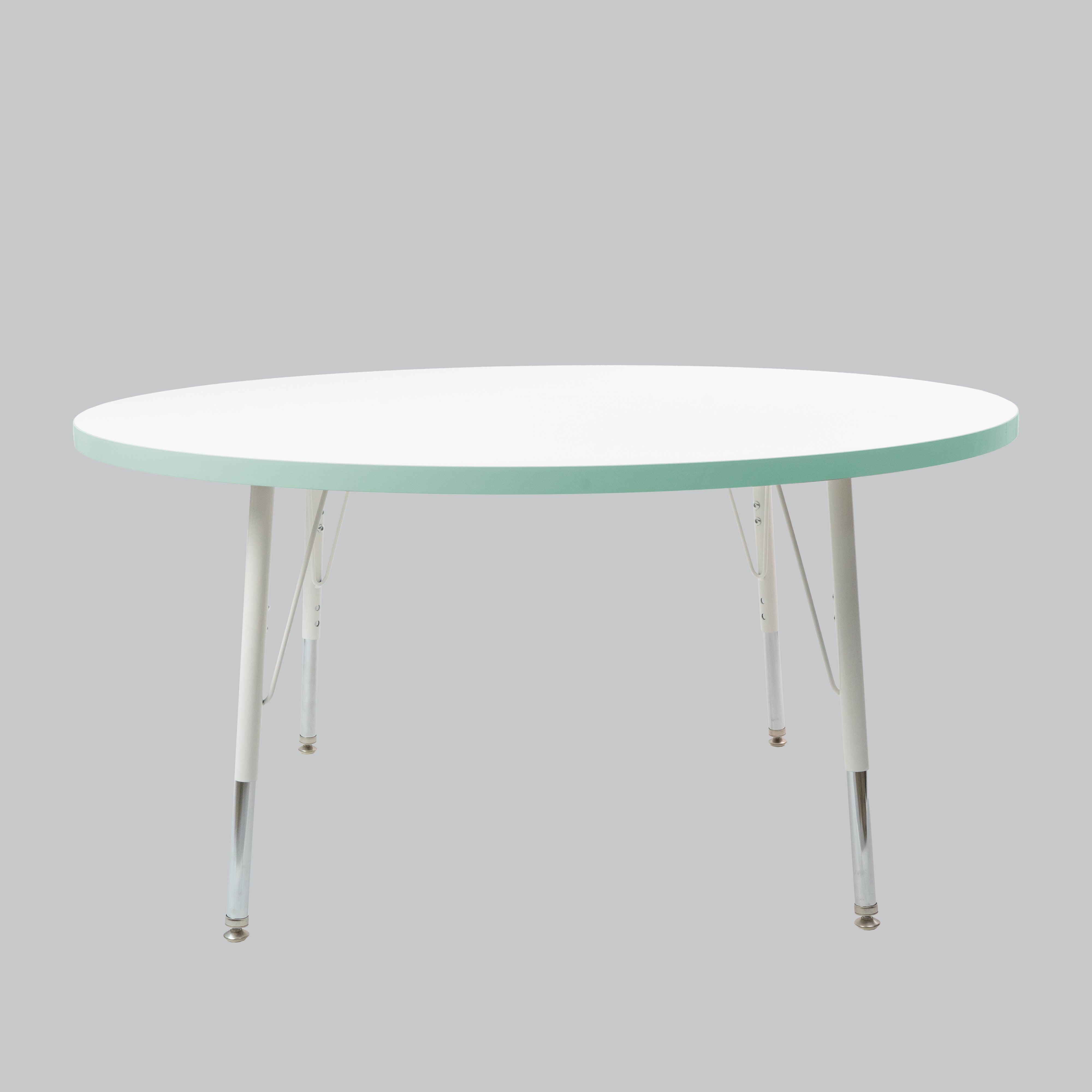 48" Round Thermofused Activity Table with Adjustable Standard Swivel Glide Legs - White/Seafoam/White