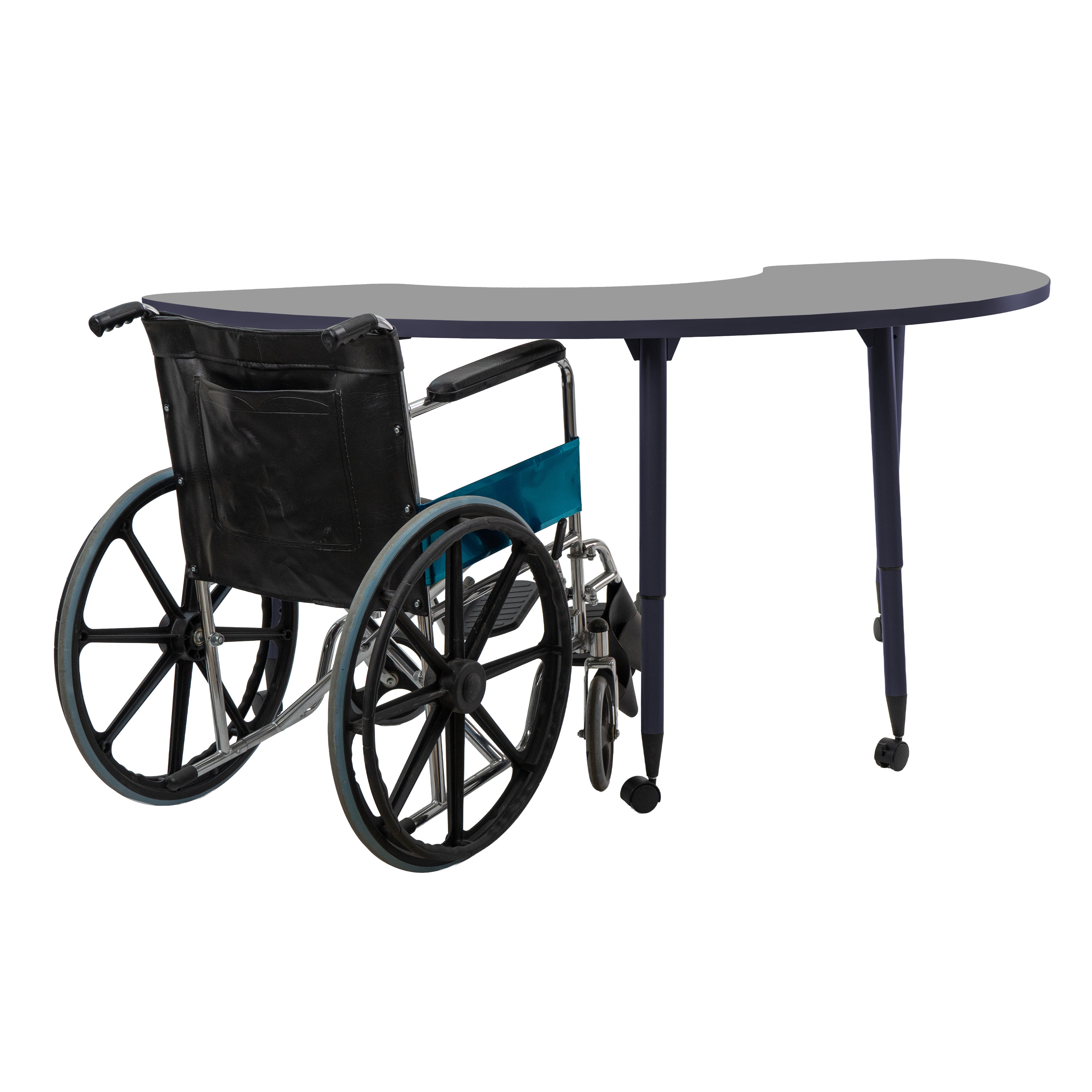 Adapte 36" x 72" Half Moon Thermofused Activity Table with Adjustable Tapered Legs - North Sea/Navy