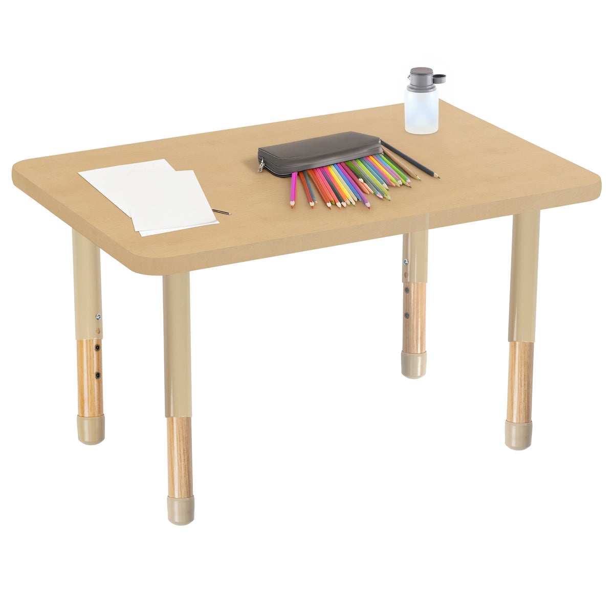 24" x 36" Rectangle Thermofused Activity Table with Adjustable Chunky Wood Legs - Maple Grain/Sand/Natural