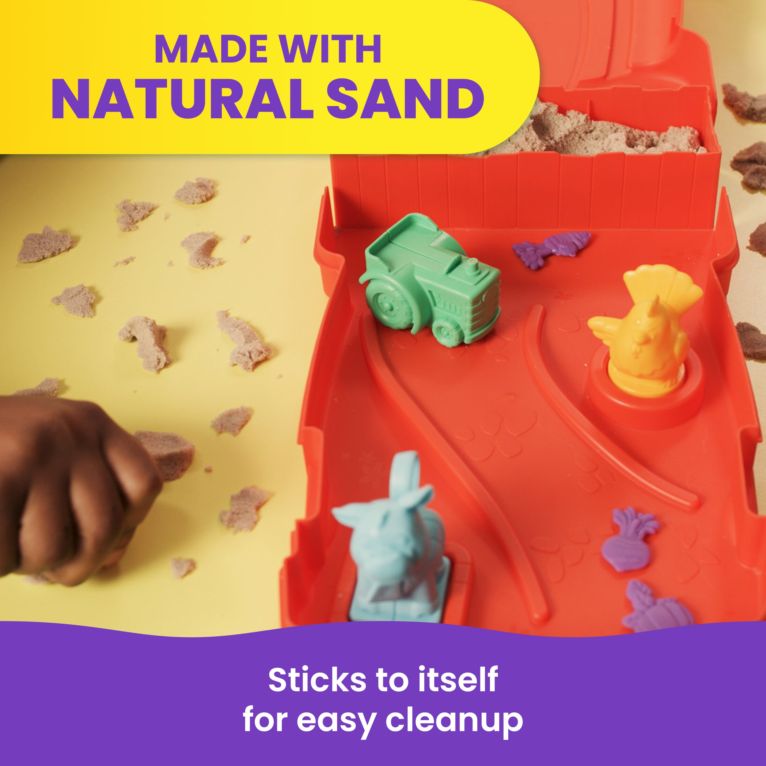 Kinetic Sand, Sandy Farm Set with 12oz Play Sand, 6 Tools & Molds, Reusable Barn Storage Case, Toddler Toys, Kids Toys for Girls & Boys Ages 3 and up