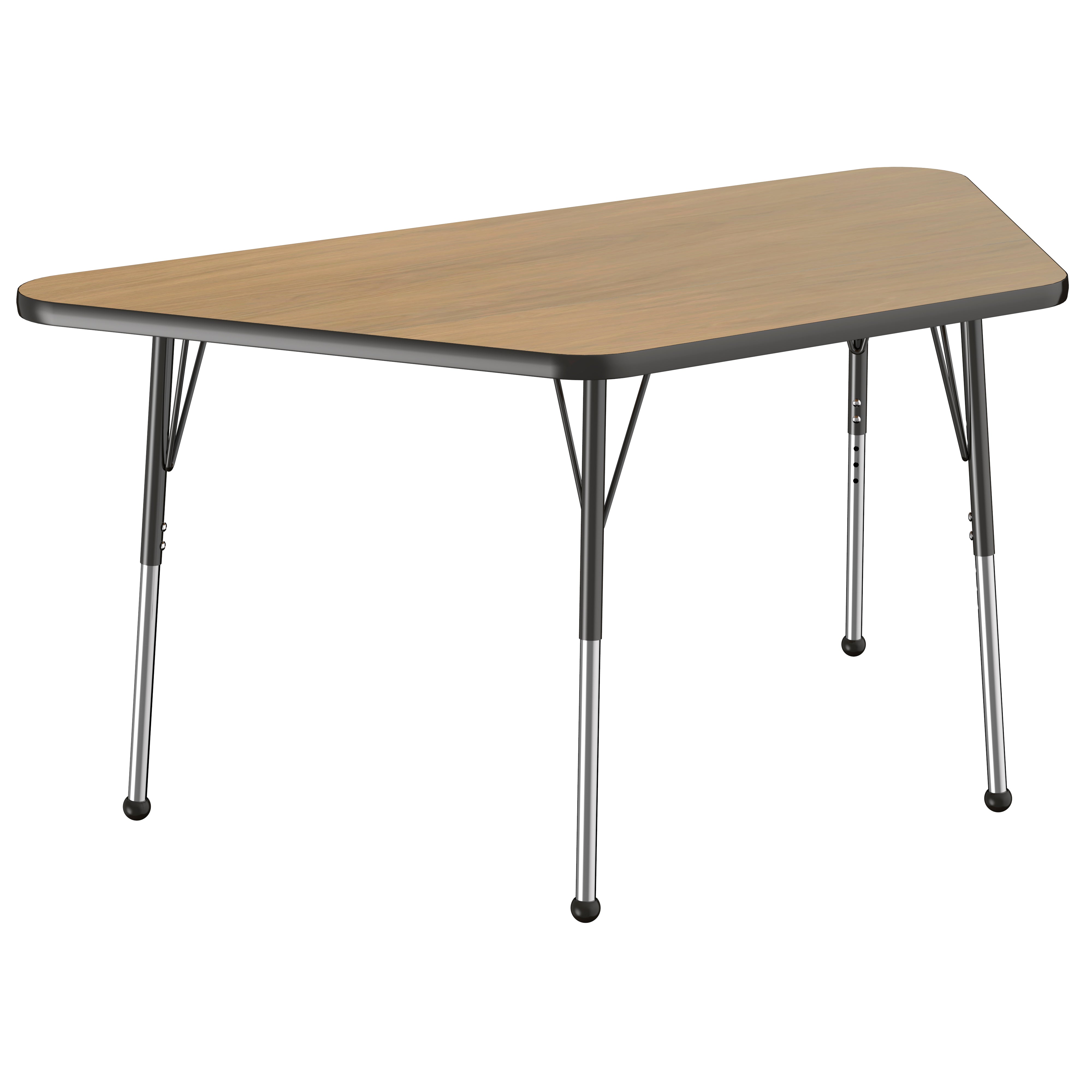 30" x 60" Trapezoid T-Molding Activity Table with Adjustable Standard Ball Glide Legs - Pasadena Oak/Black