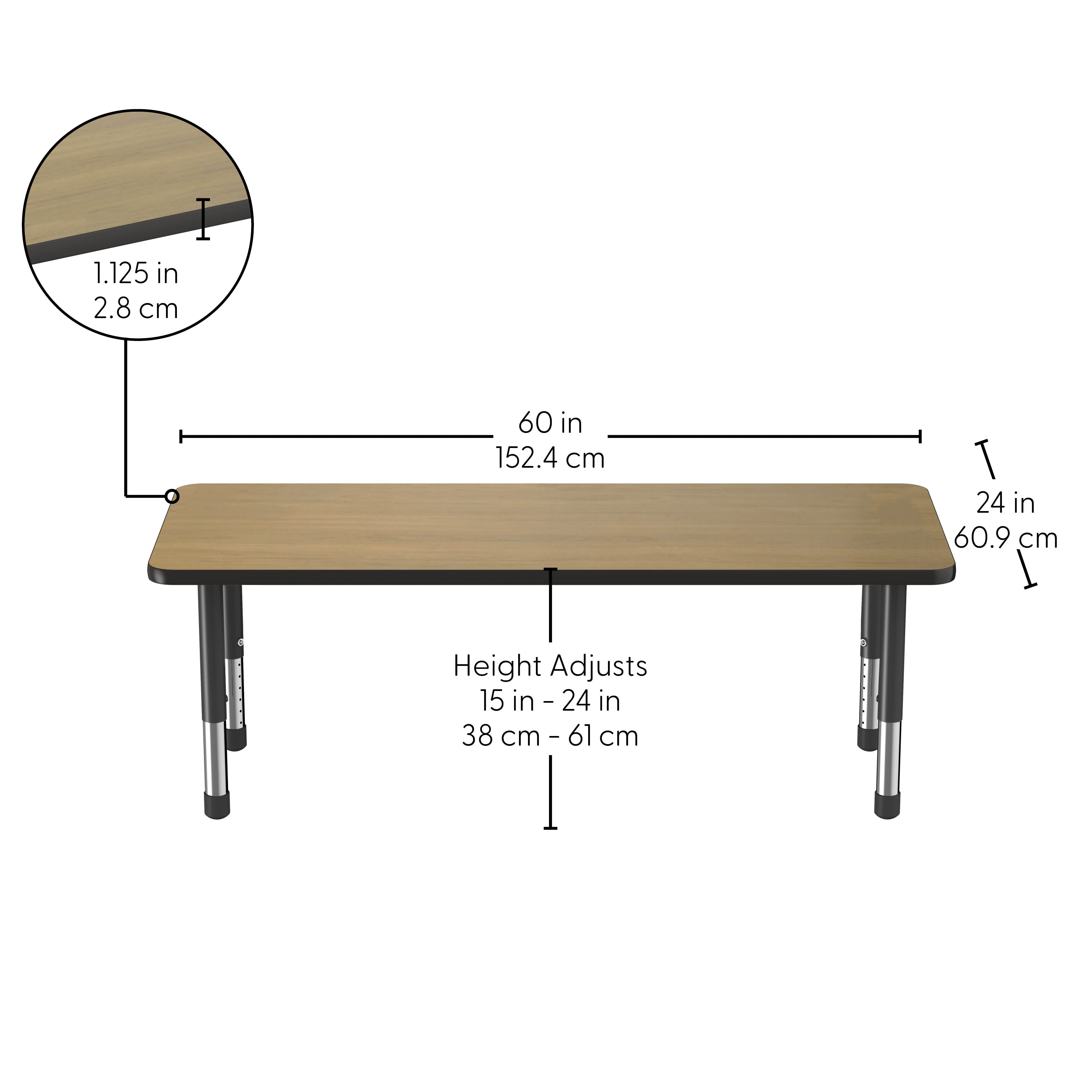24" x 60" Rectangle Thermofused Activity Table with Adjustable Chunky Legs - Pasadena Oak/Black
