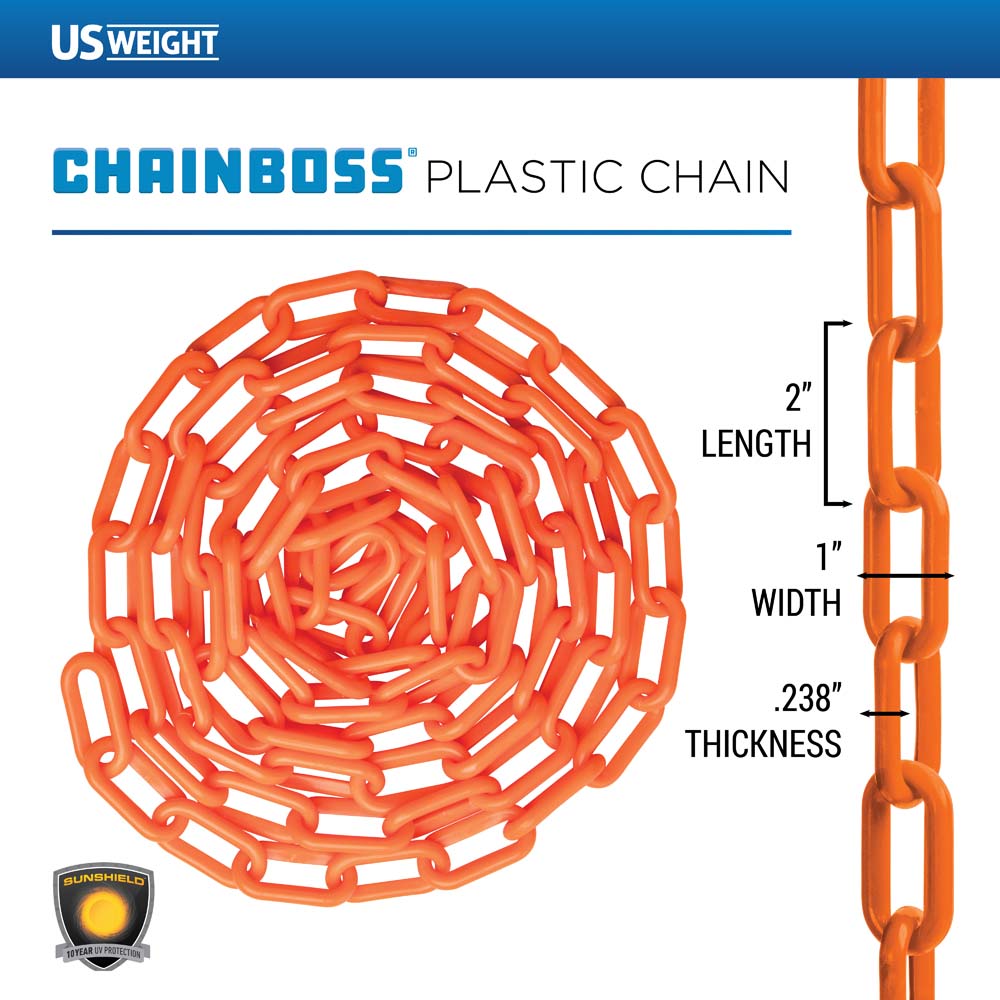 2" Plastic Chain ‐ Orange ‐ 10ft bag with S‐hooks