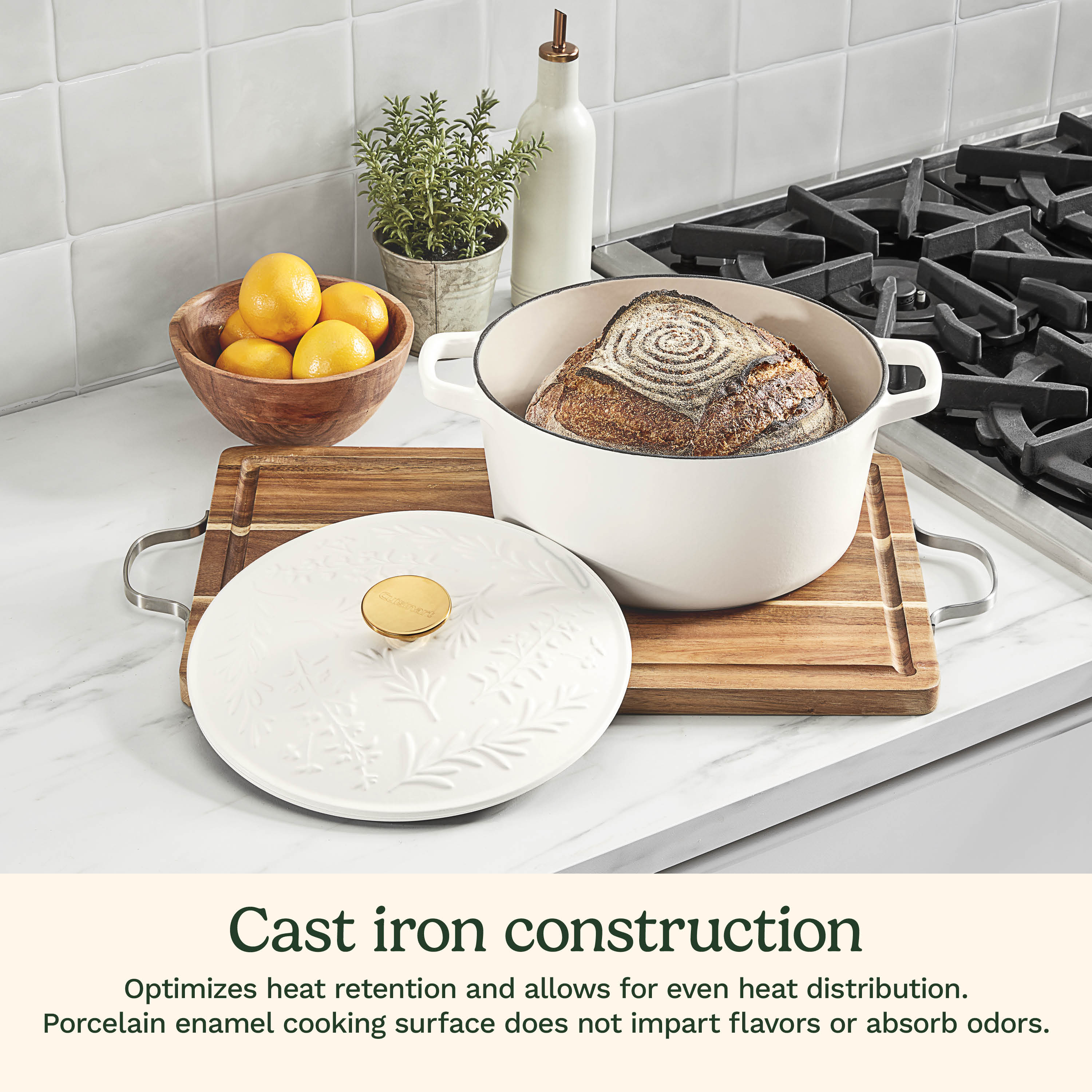 Earth & Essence 5 Qt. Casserole with Cover - Rosemary & Thyme Design - White
