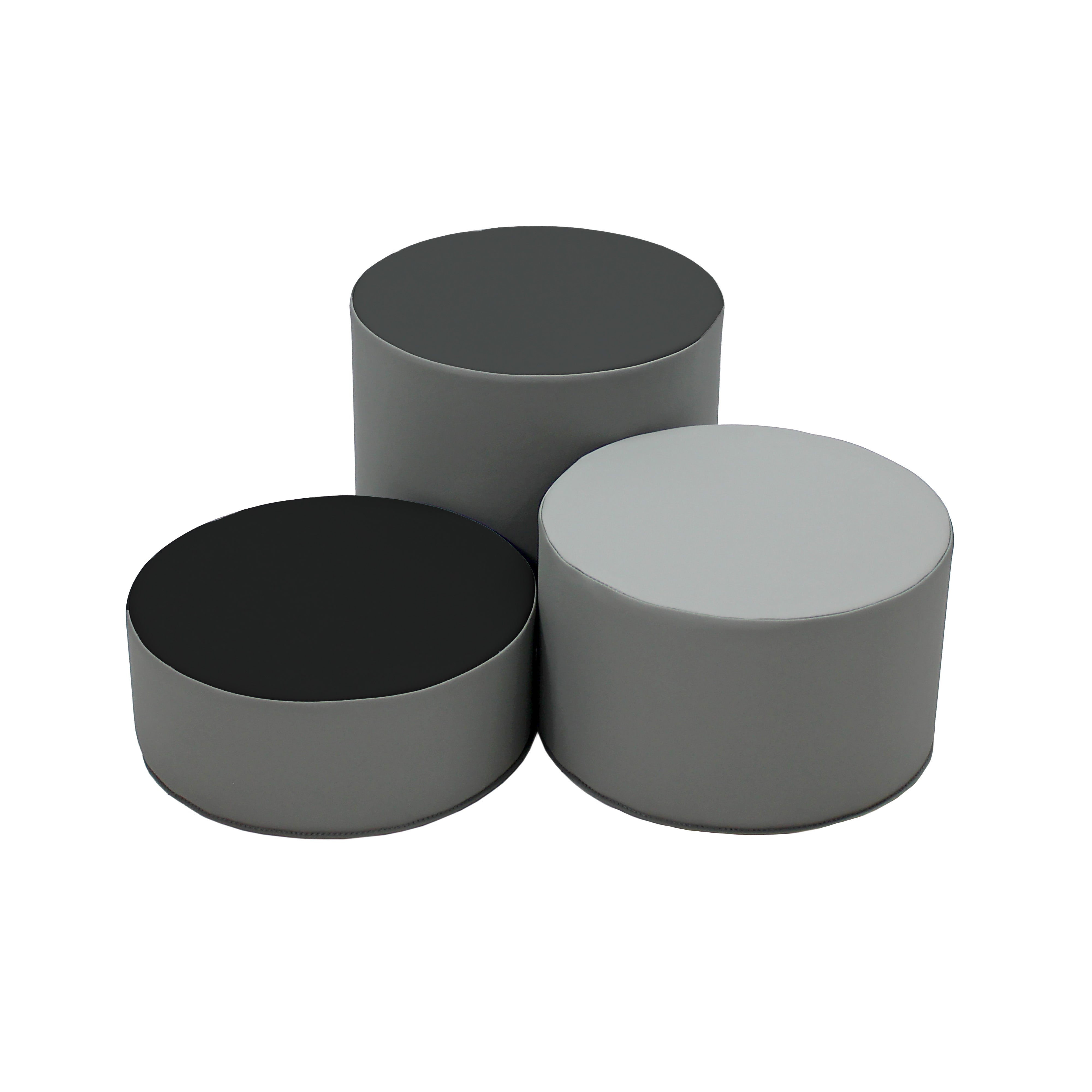SoftScape 15" Round Ottomans, 3-Piece - Gray/Light Gray