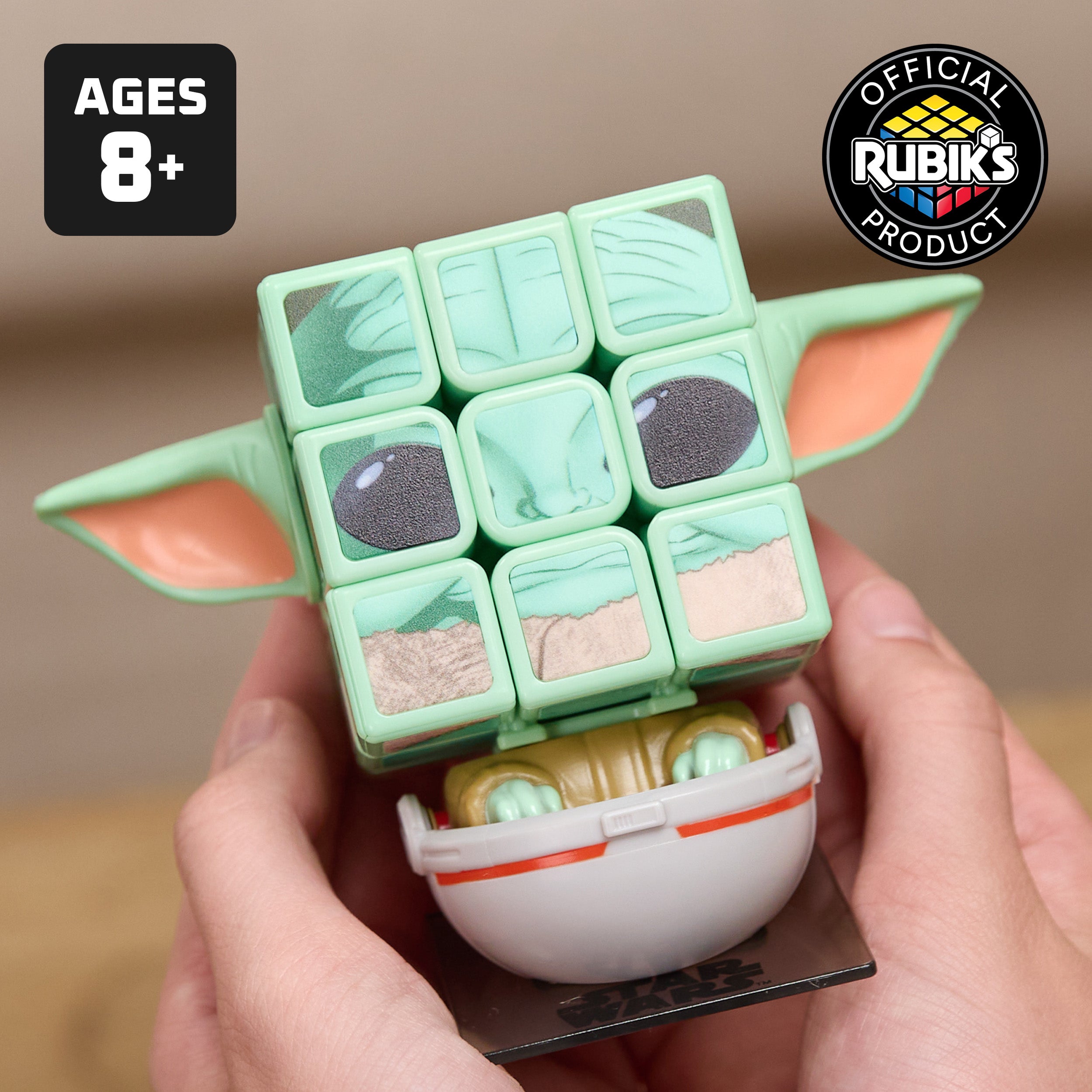 Rubik’s Cube, Star Wars Grogu Cuber with Display, Mandalorian’s The Child, Problem-Solving Brain Teaser, Classic Color-Matching Puzzle, Fidget Toy for Kids, Collectible Star Wars Toy, for Ages 8 & Up