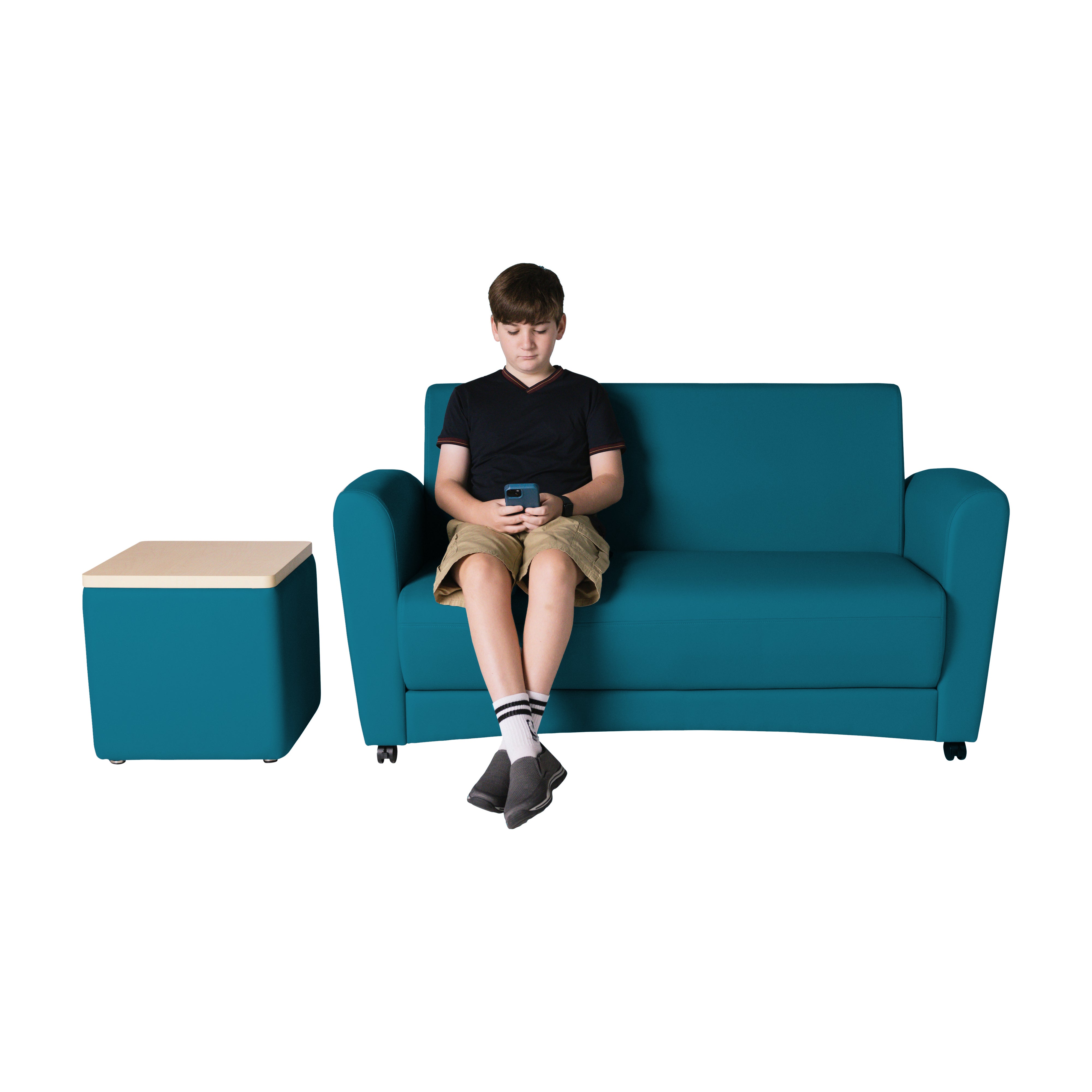 Pro Series Upholstered 18" x 18" Square Ottoman Table 18" Height - Teal/Maple