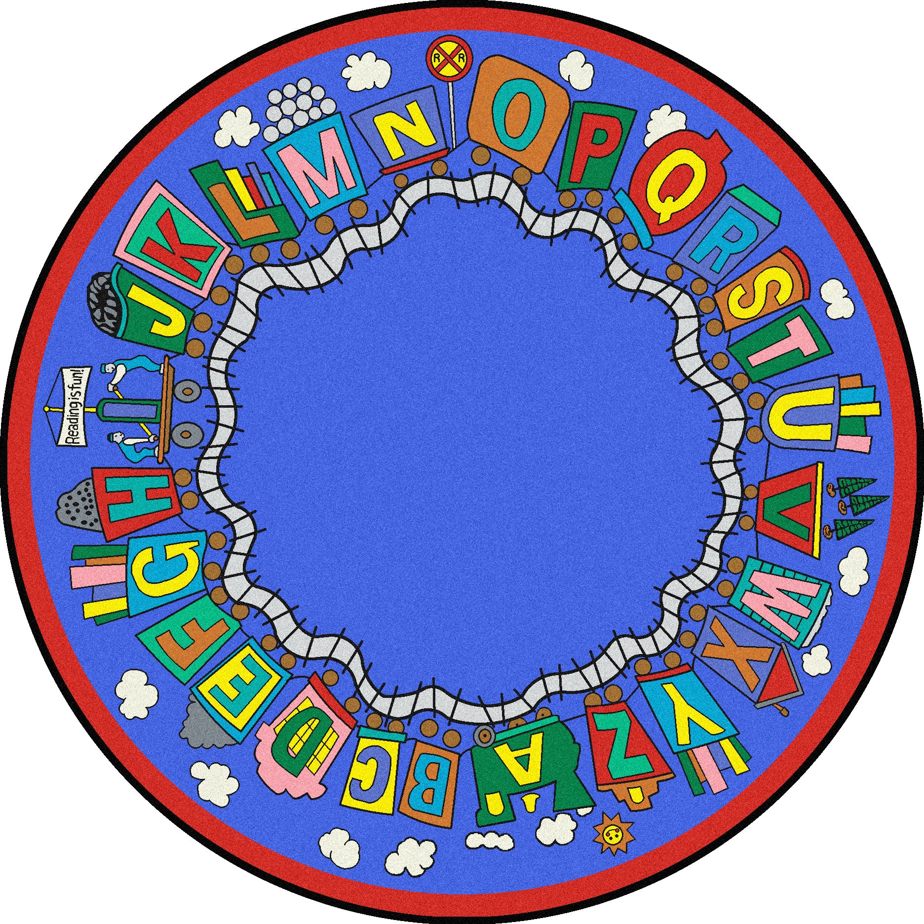 Reading Train 7'7" Round area rug in color Multi