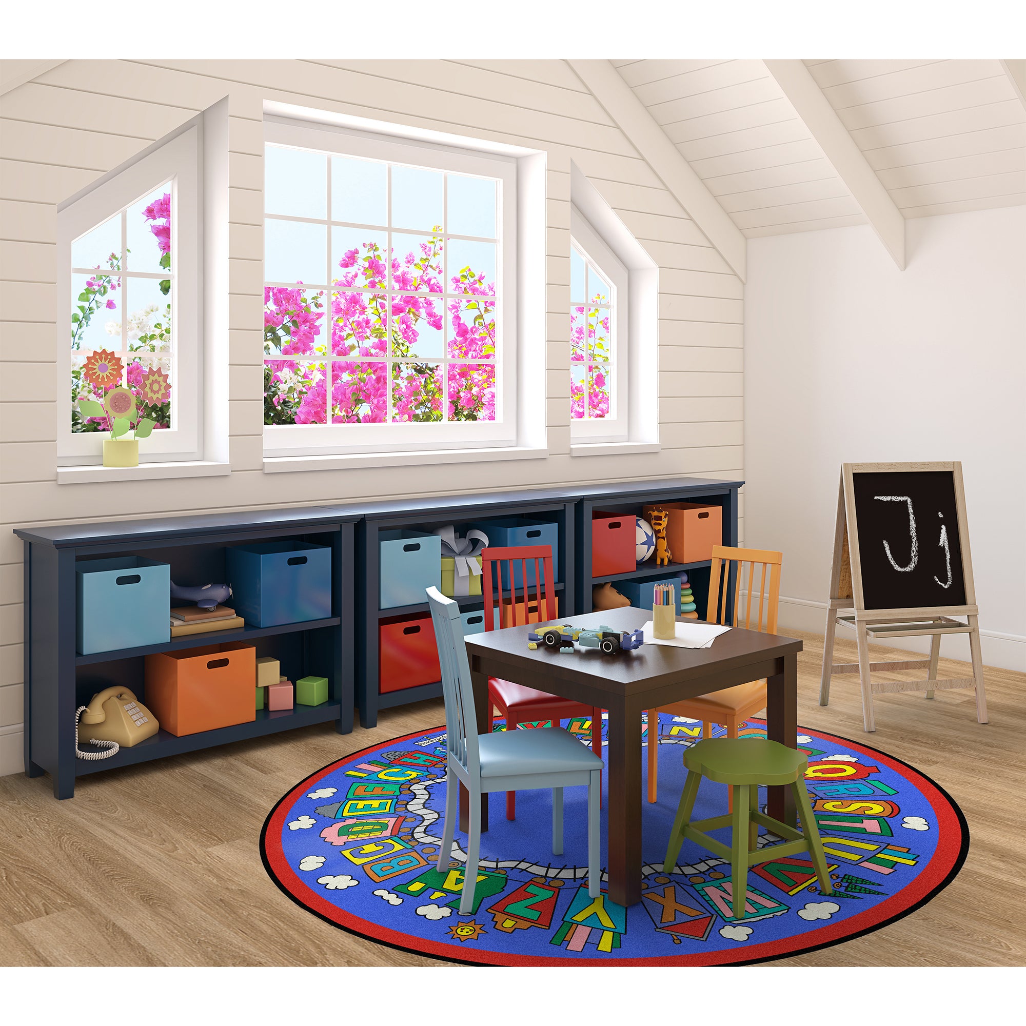 Reading Train 7'7" Round area rug in color Multi