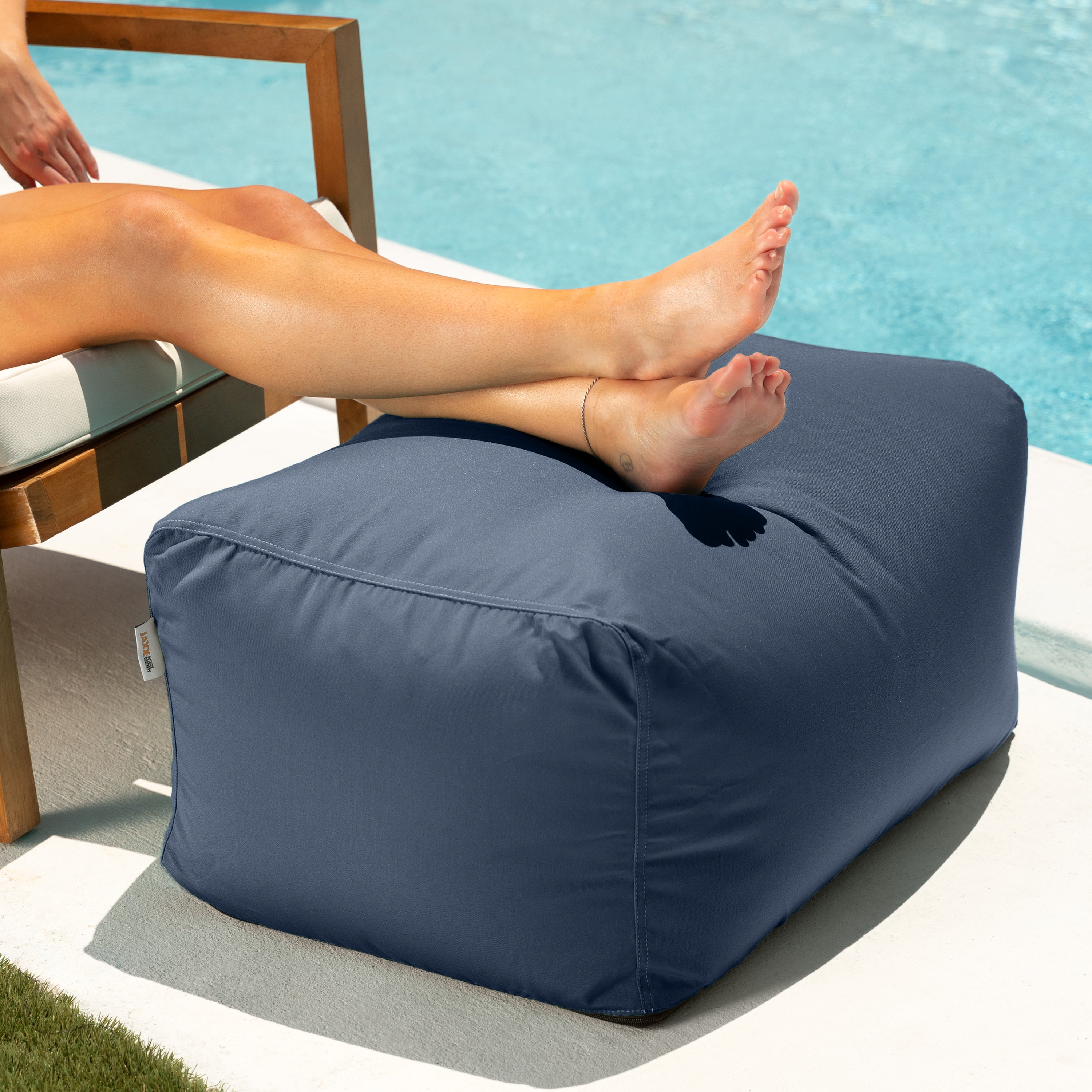 Jaxx Leon Outdoor Bean Bag Ottoman, Navy Blue