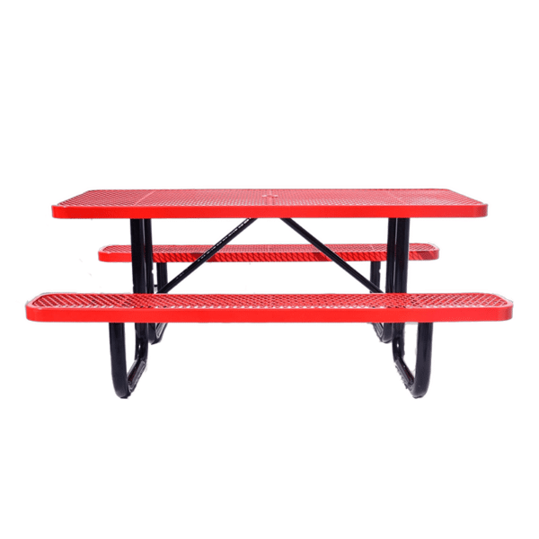 6' Rectangular Picnic Table, Expanded Metal, Red (72" Long) (Red)