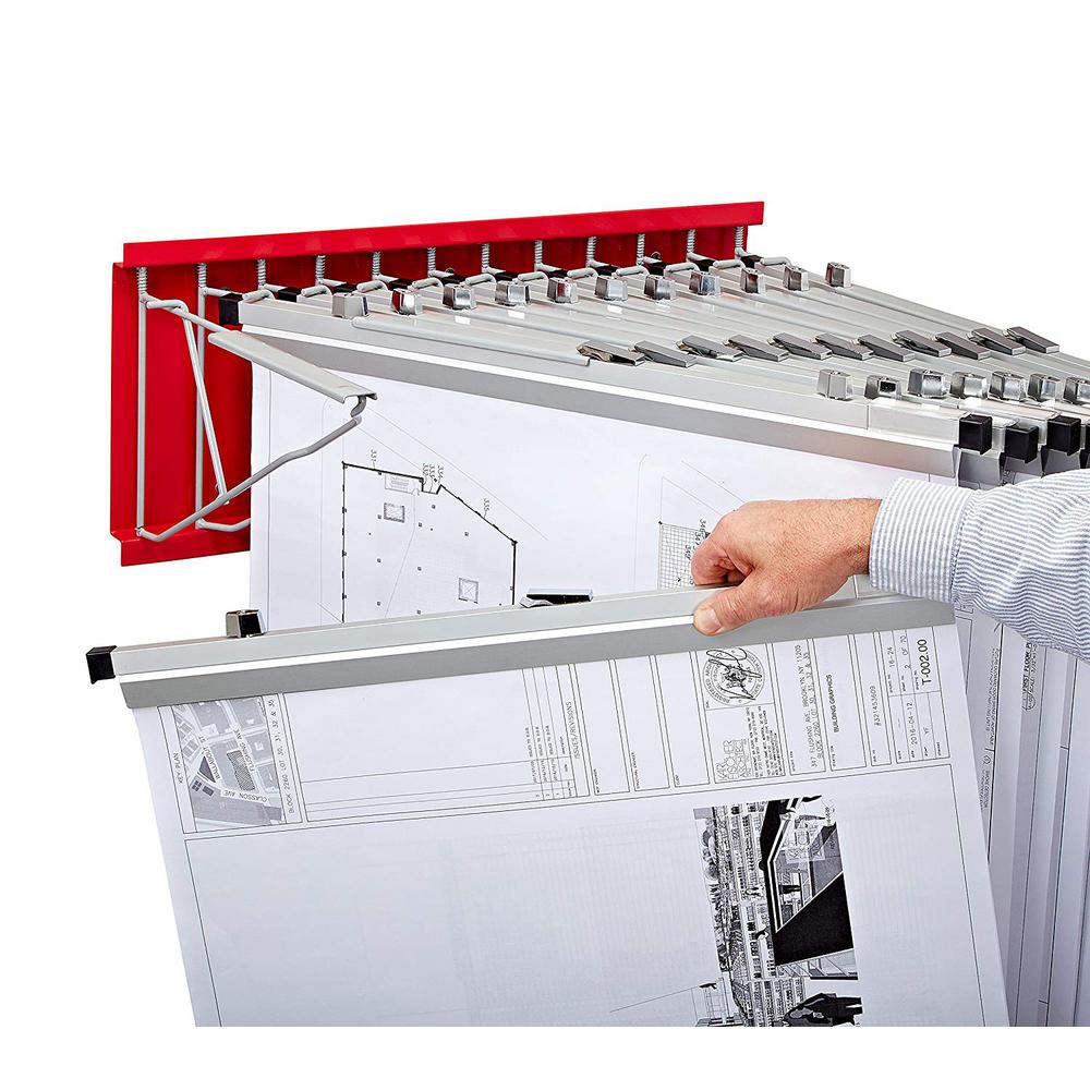 Large File Pivot Wall Rack for Blueprints, Red