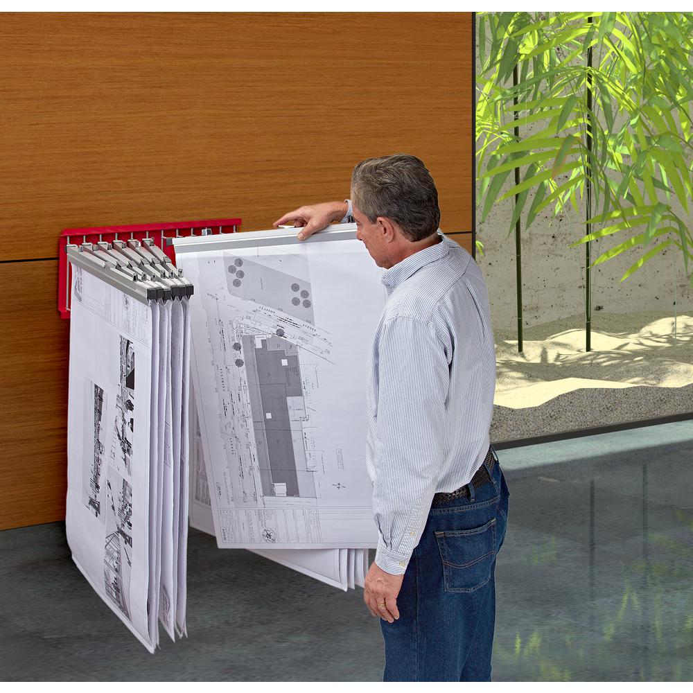 Large File Pivot Wall Rack for Blueprints, Red