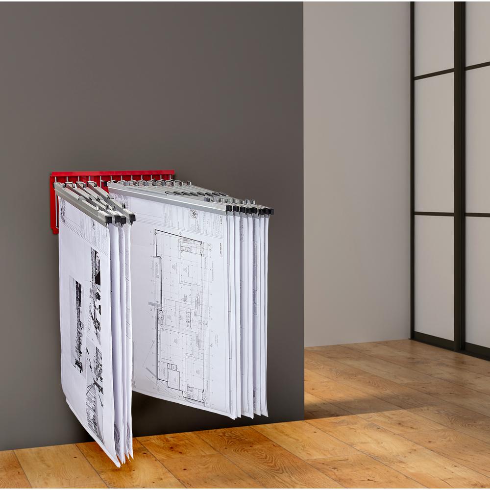 Large File Pivot Wall Rack for Blueprints, Red