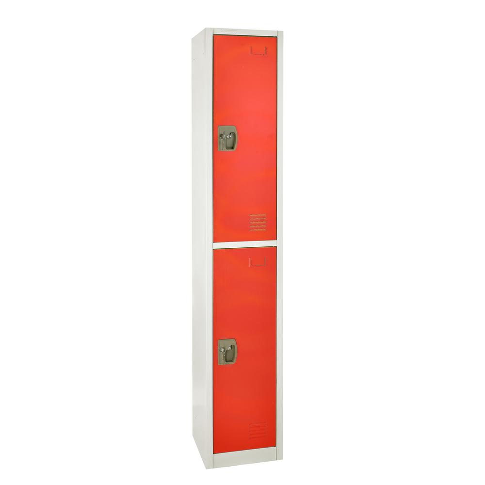 72 in. H x 12 in. W x 12 in. D Double-Compartment Steel Tier Key Lock Storage Locker in Red 2 Pack