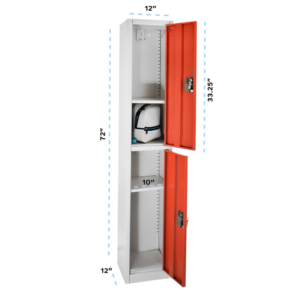 72 in. H x 12 in. W x 12 in. D Double-Compartment Steel Tier Key Lock Storage Locker in Red 2 Pack