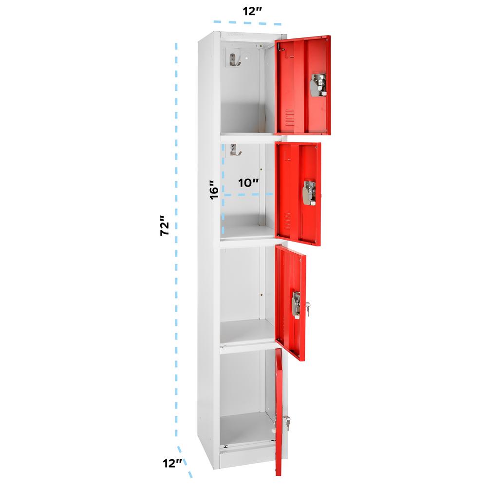 72 in. H x 12 in. W x 12 in. D 4-Compartment Steel Tier Key Lock Storage Locker in Red (4-Pack)