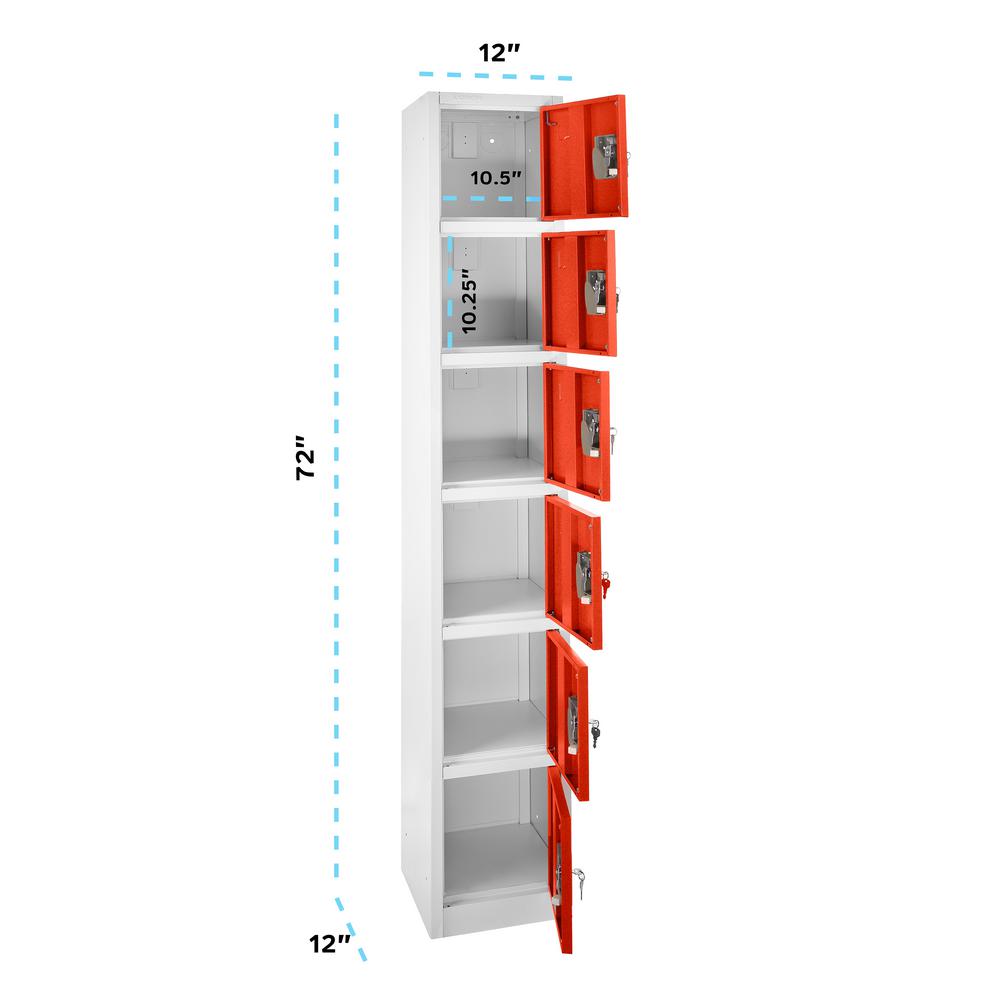 72 in. H x 12 in. W x 12 in. D 6-Compartment Steel Tier Key Lock Storage Locker in Red 2 Pack
