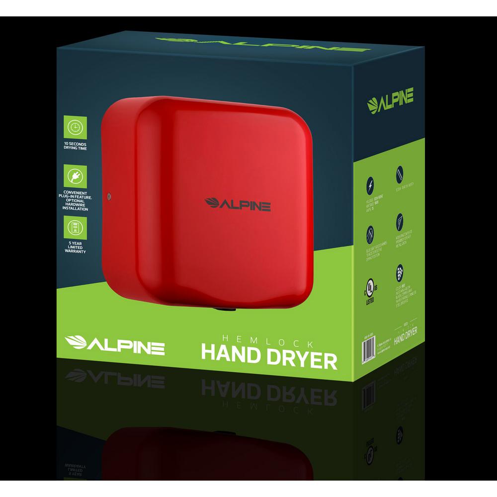 Hemlock Red Stainless Steel Commercial Automatic High Speed Electric Hand Dryer with Wall Guard