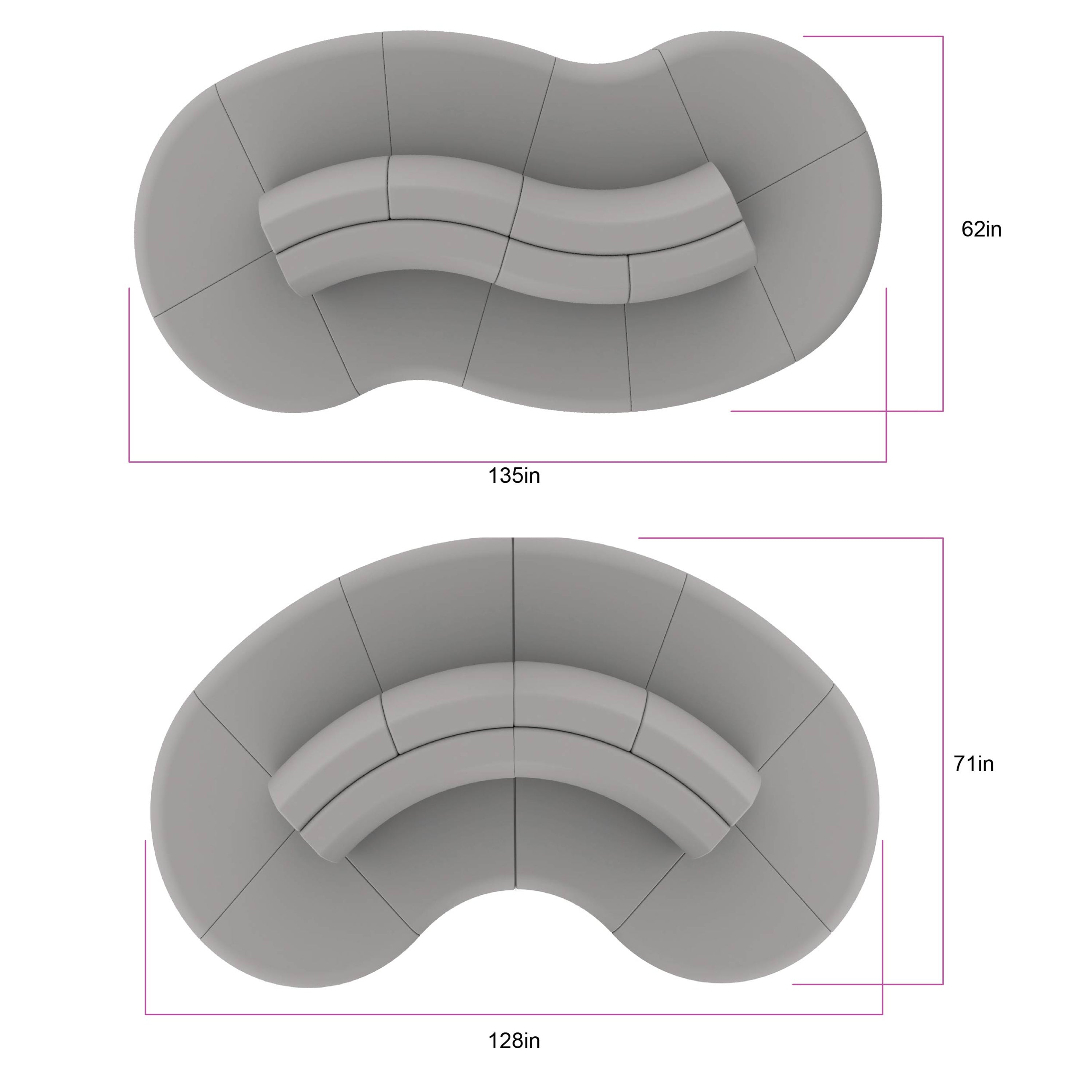 Pro Series Connect Curved Wave Seating, 10-Piece Set - Gray