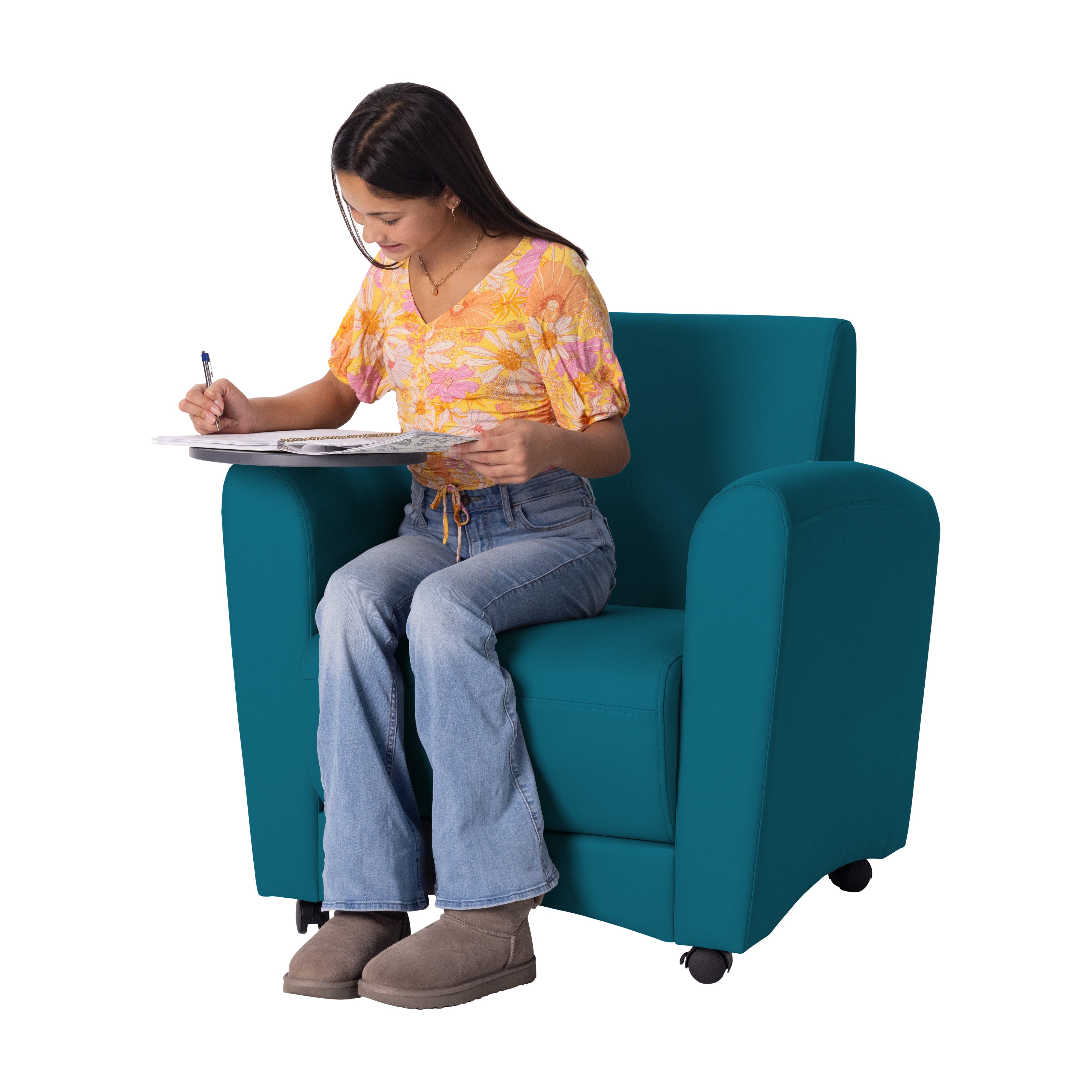 Pro Series Upholstered Common Area Chair with Tablet - Teal/Cosmic Strandz