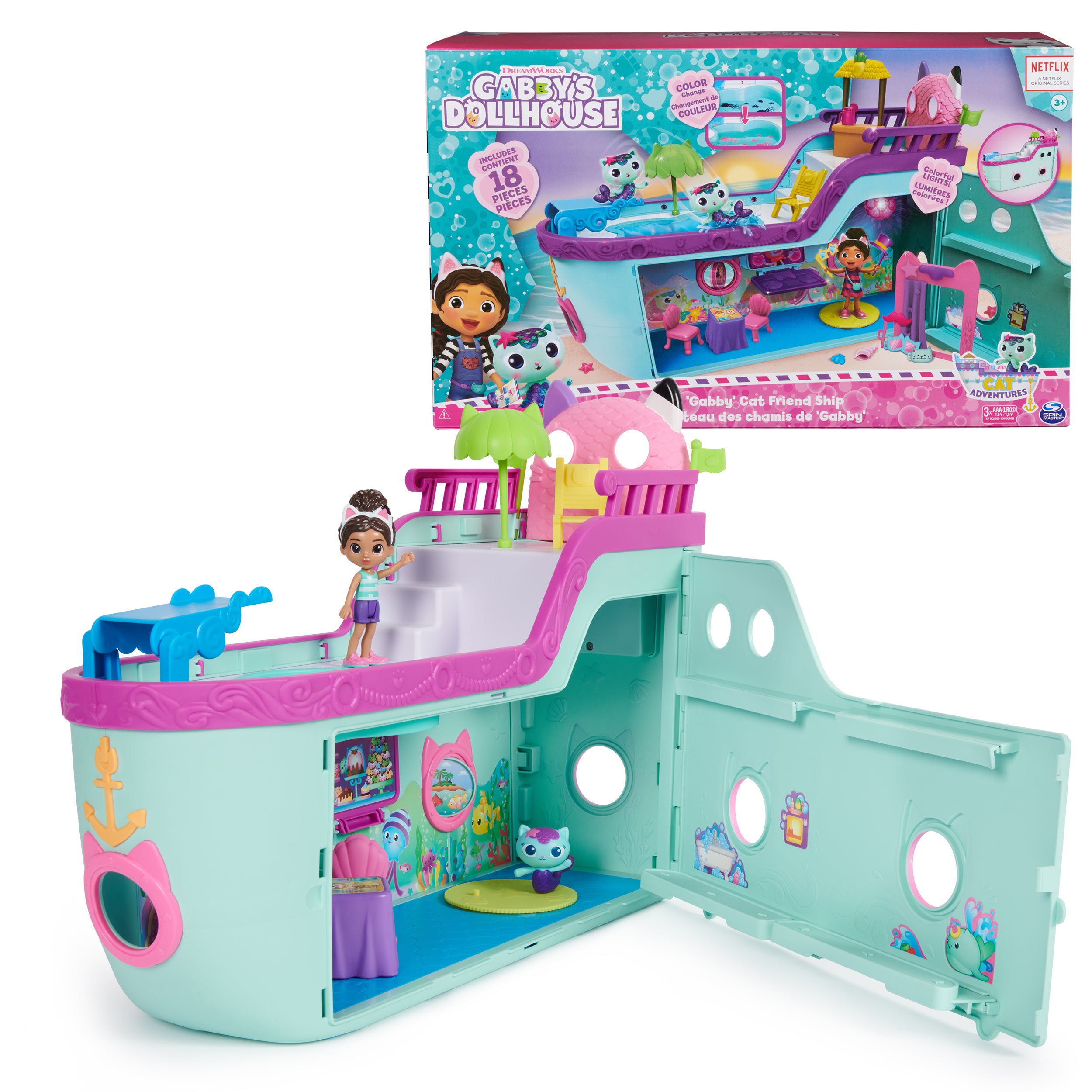 Gabby’s Dollhouse, Gabby Cat Friend Ship, Cruise Ship Toy with 2 Toy Figures, Surprise Toys & Dollhouse Accessories, Kids Toys for Girls & Boys 3+