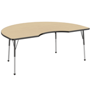 48" x 72" Kidney T-Molding Activity Table with Adjustable Standard Ball Glide Legs - Maple/Black