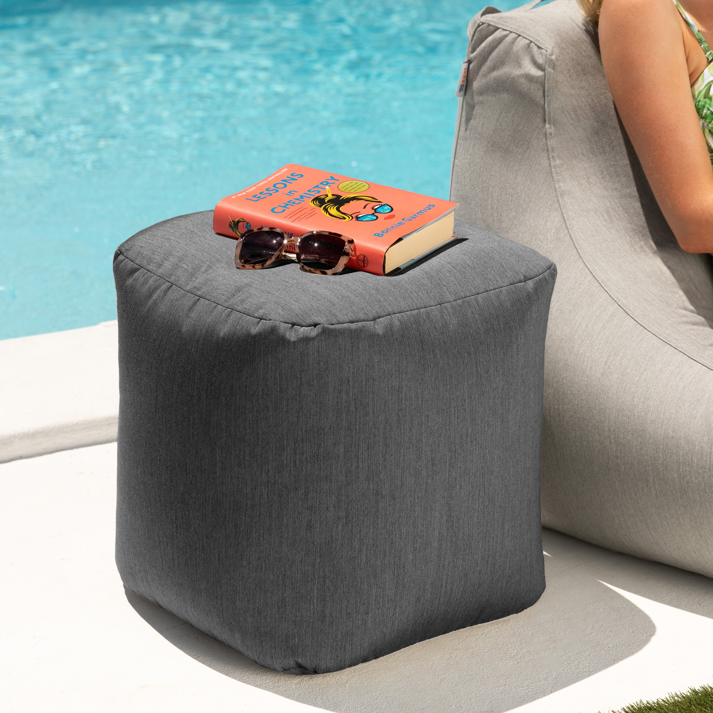 Jaxx Luckie Outdoor Patio Bean Bag Ottoman, Charcoal