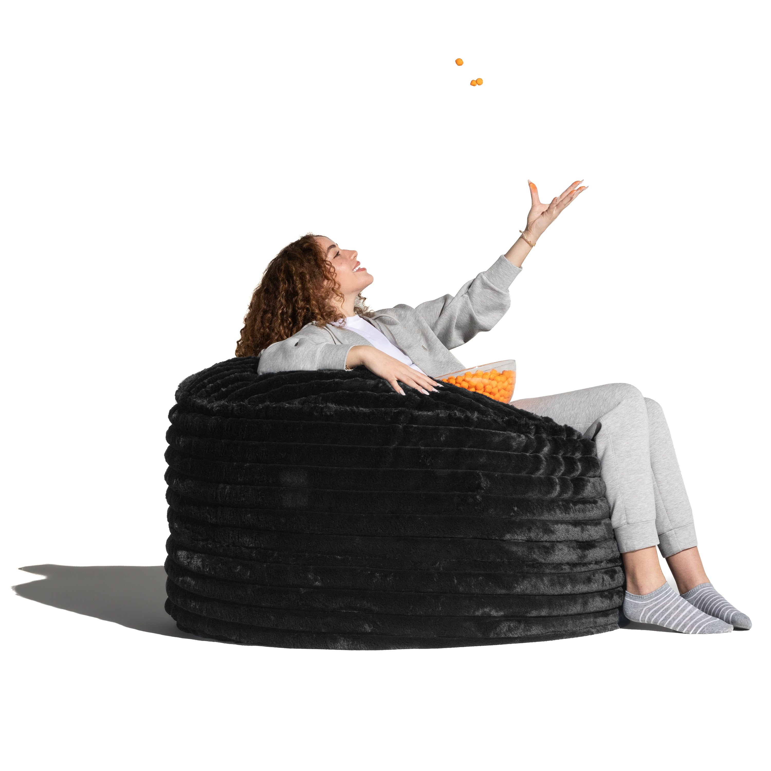 Jaxx Saxx 4ft - Large Round Bean Bag for Adults - Made in the USA - Luxuriously Soft Plush Faux Fur, Black