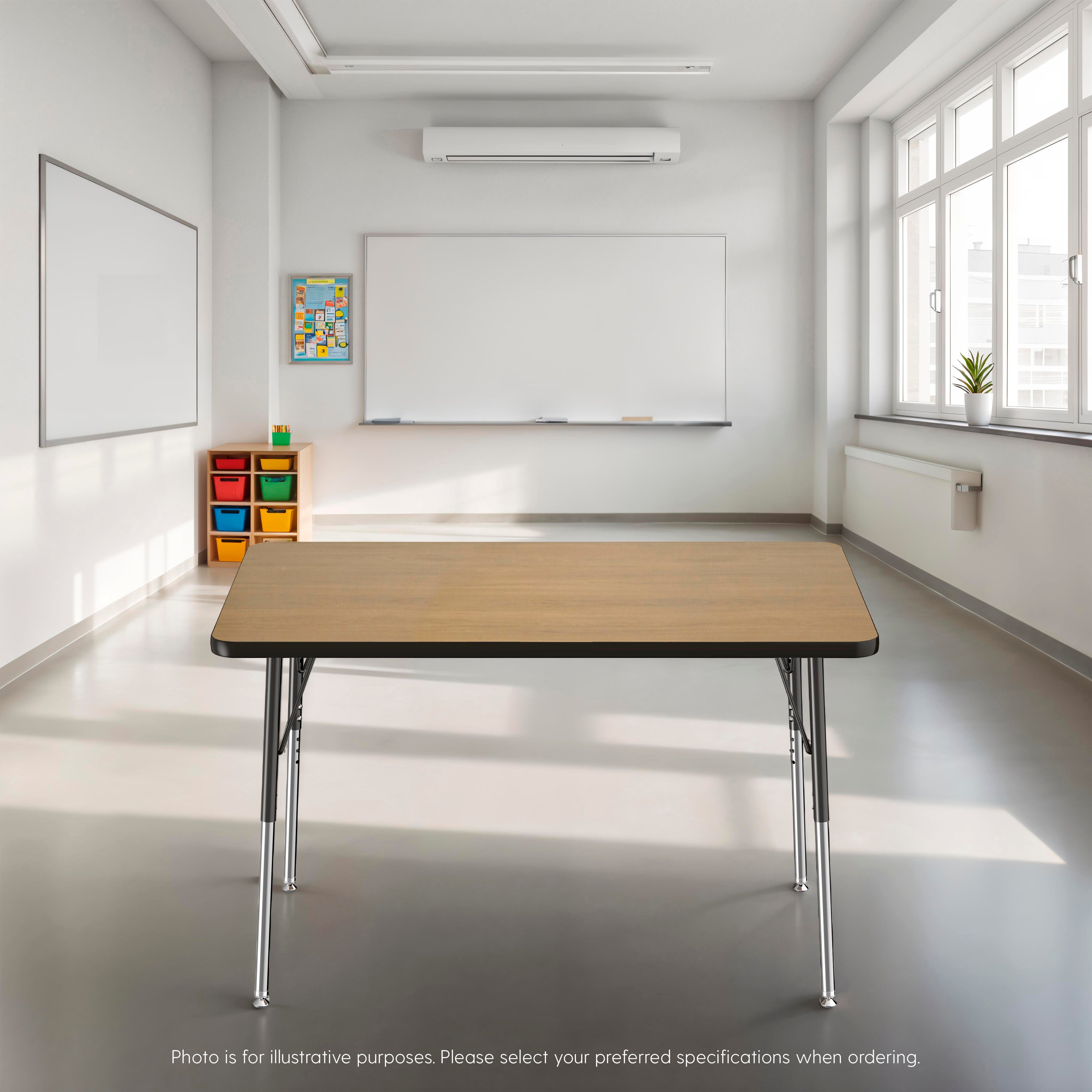 30" x 72" Rectangle T-Molding Activity Table with Adjustable Standard Swivel Glide Legs - Pasadena Oak/Black