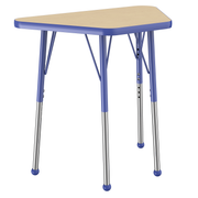 18" x 30" Trapezoid T-Molding Activity Table with Adjustable Standard Ball Glide Legs - Maple/Blue