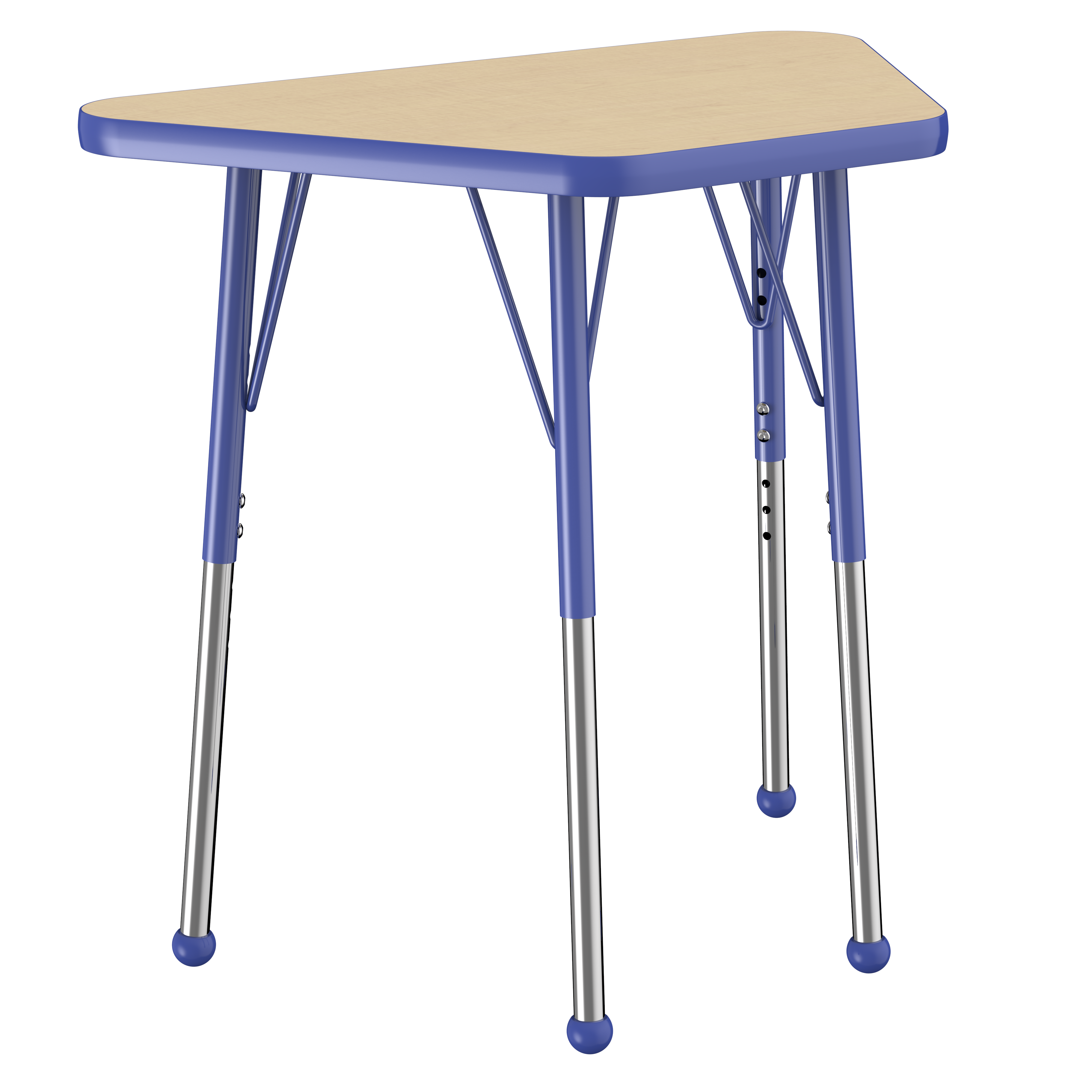 18" x 30" Trapezoid T-Molding Activity Table with Adjustable Standard Ball Glide Legs - Maple/Blue