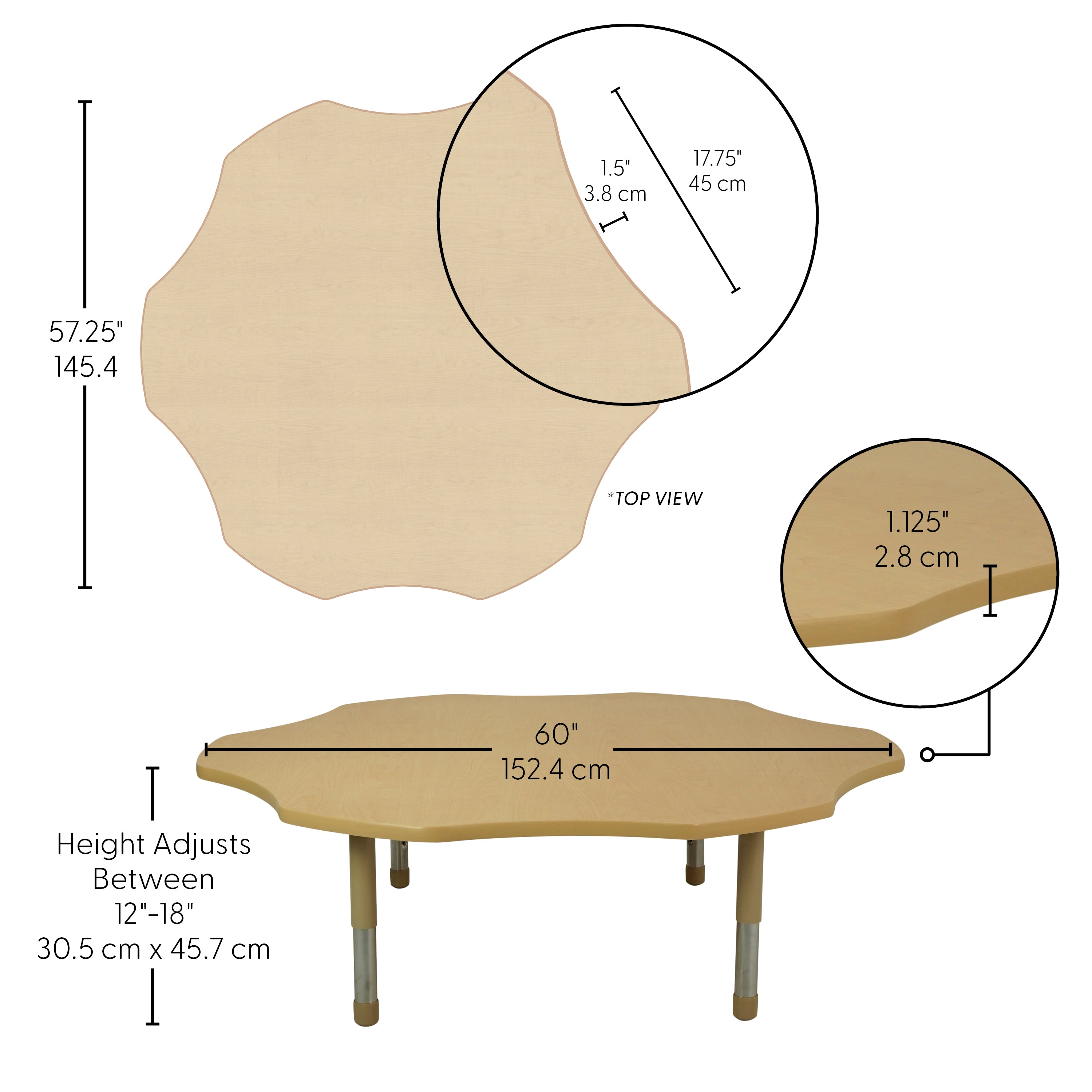 60" x 60" Flower T-Molding Activity Table with Adjustable Tiny Tot Legs - Maple/Sand