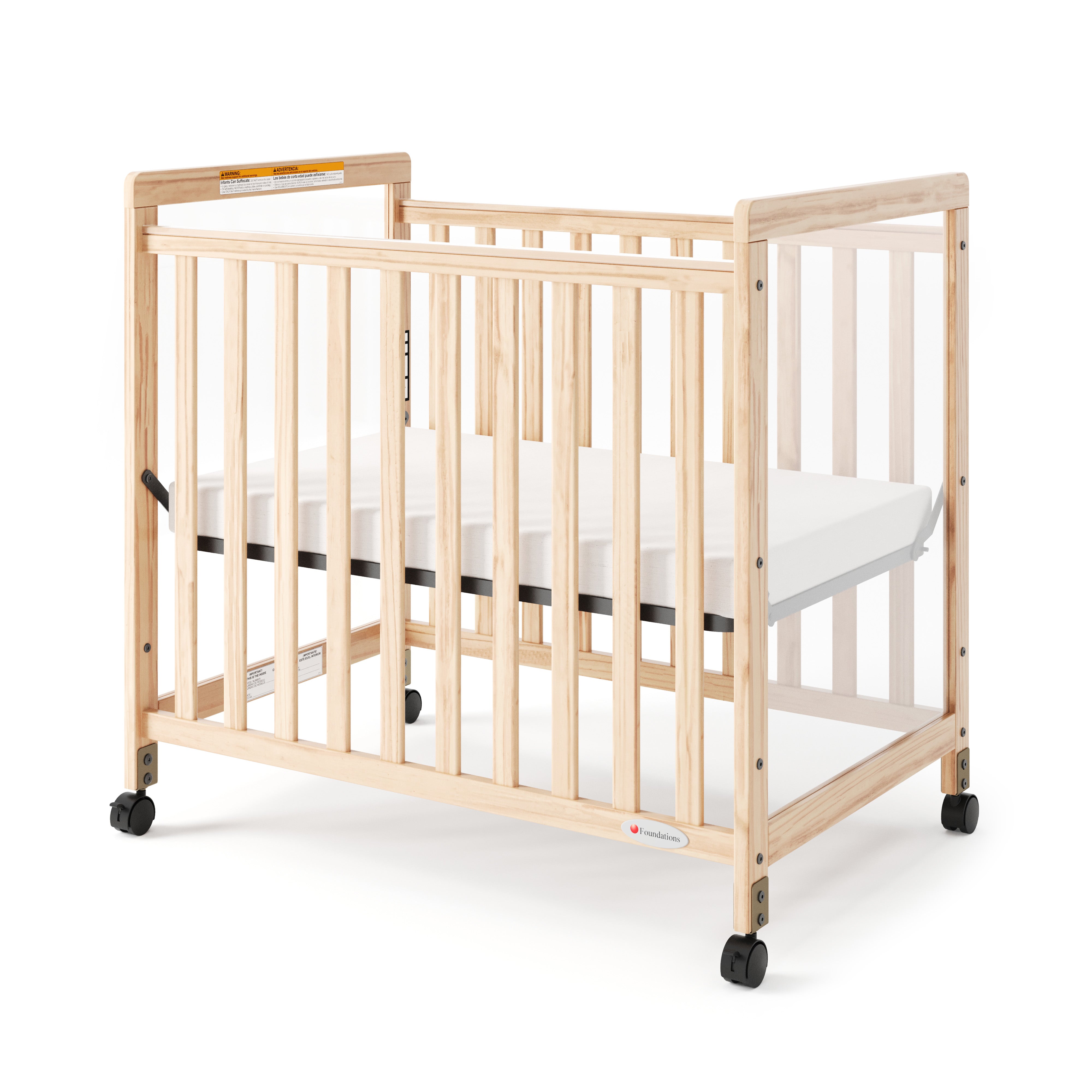 SafetyCraft® Fixed-Side Compact Wood Crib, ClearView End Panels