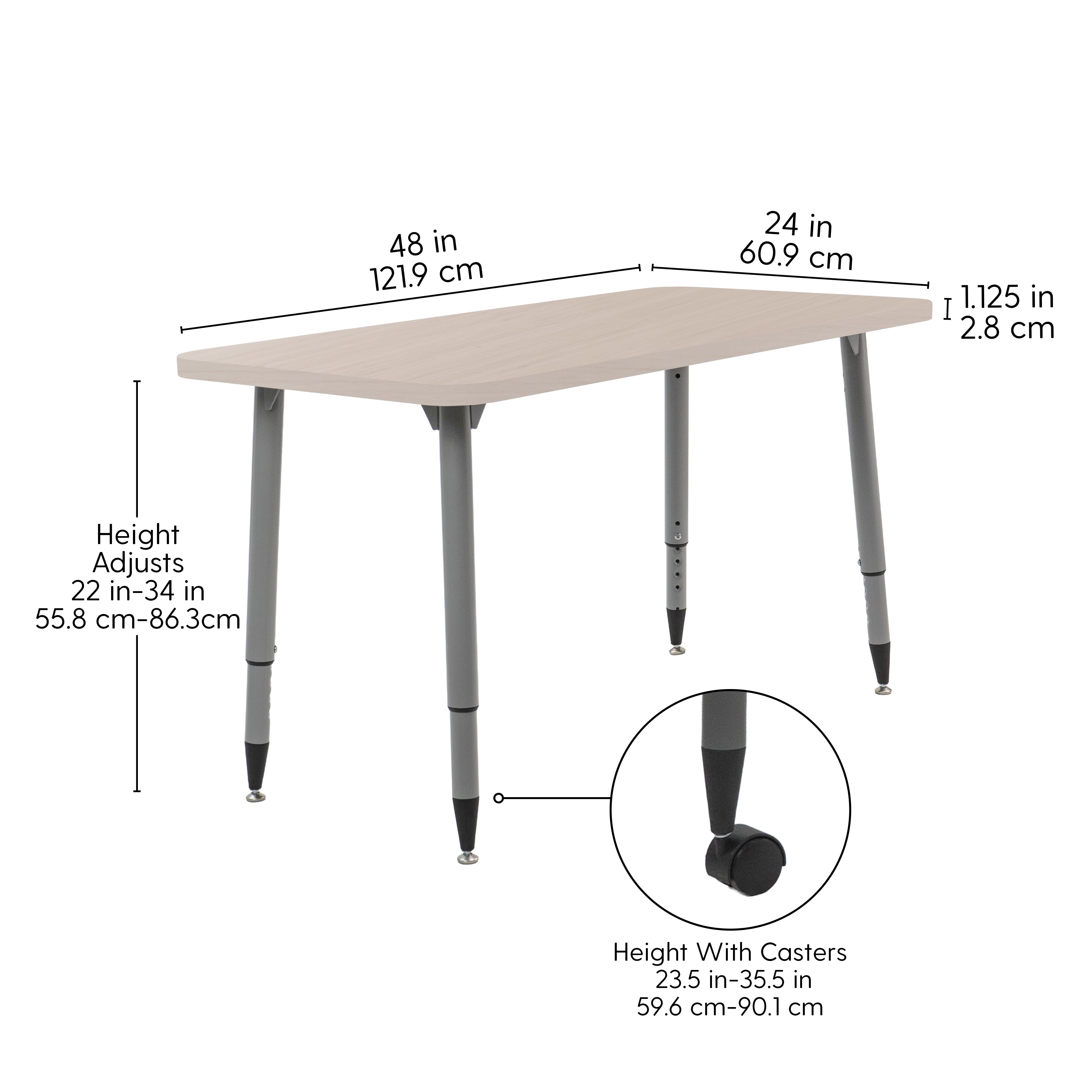 Adapte 24" x 48" Rectangle Woodgrain Activity Table with Adjustable Tapered Legs - Asian Sand/Silver