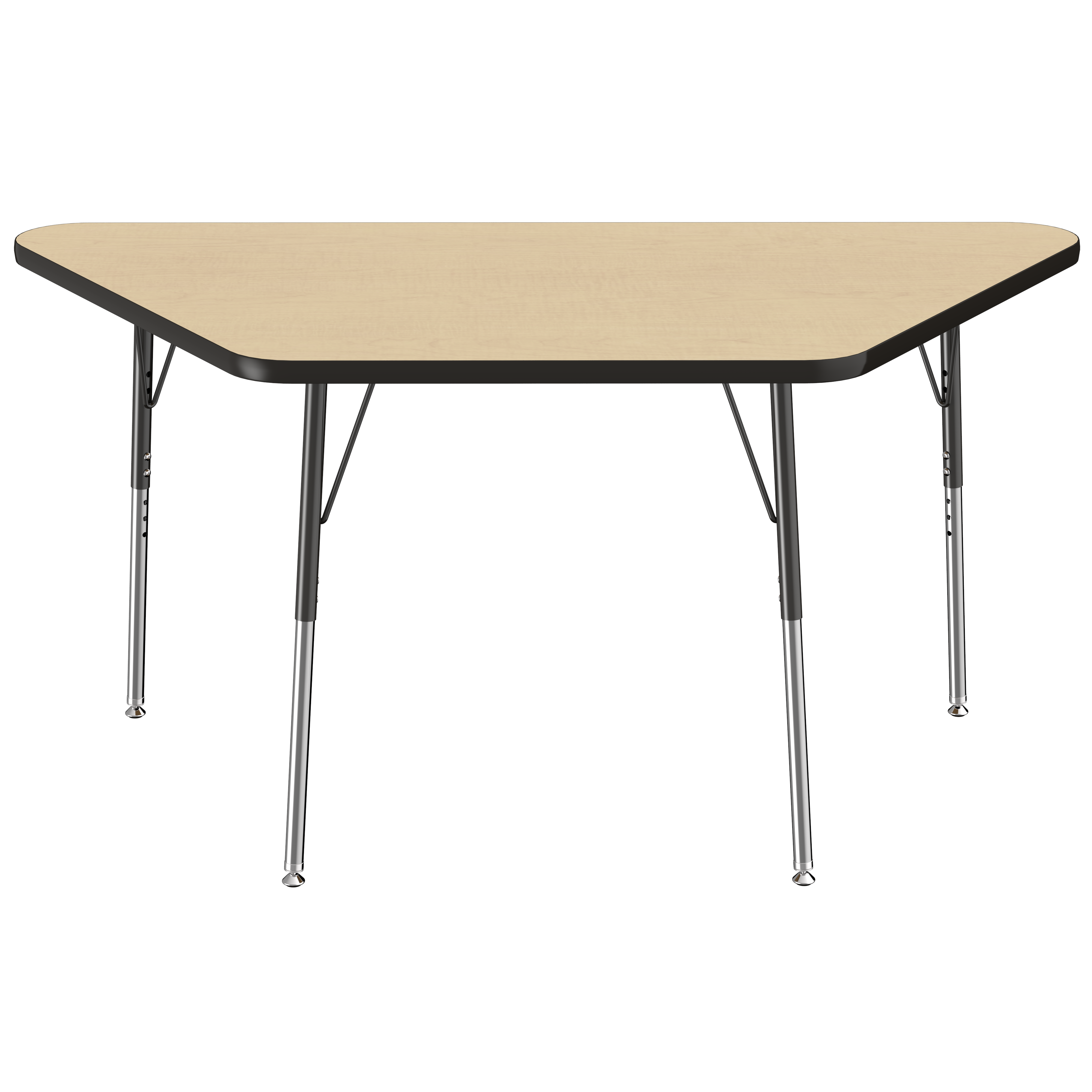30" x 60" Trapezoid T-Molding Activity Table with Adjustable Standard Swivel Glide Legs - Maple/Black