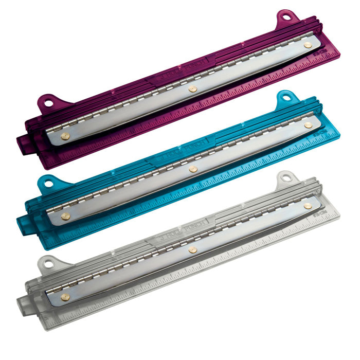 Ring Binder Punch, Carded, 3 Sheet Capacity, Assorted Colors: Black, Purple, Teal