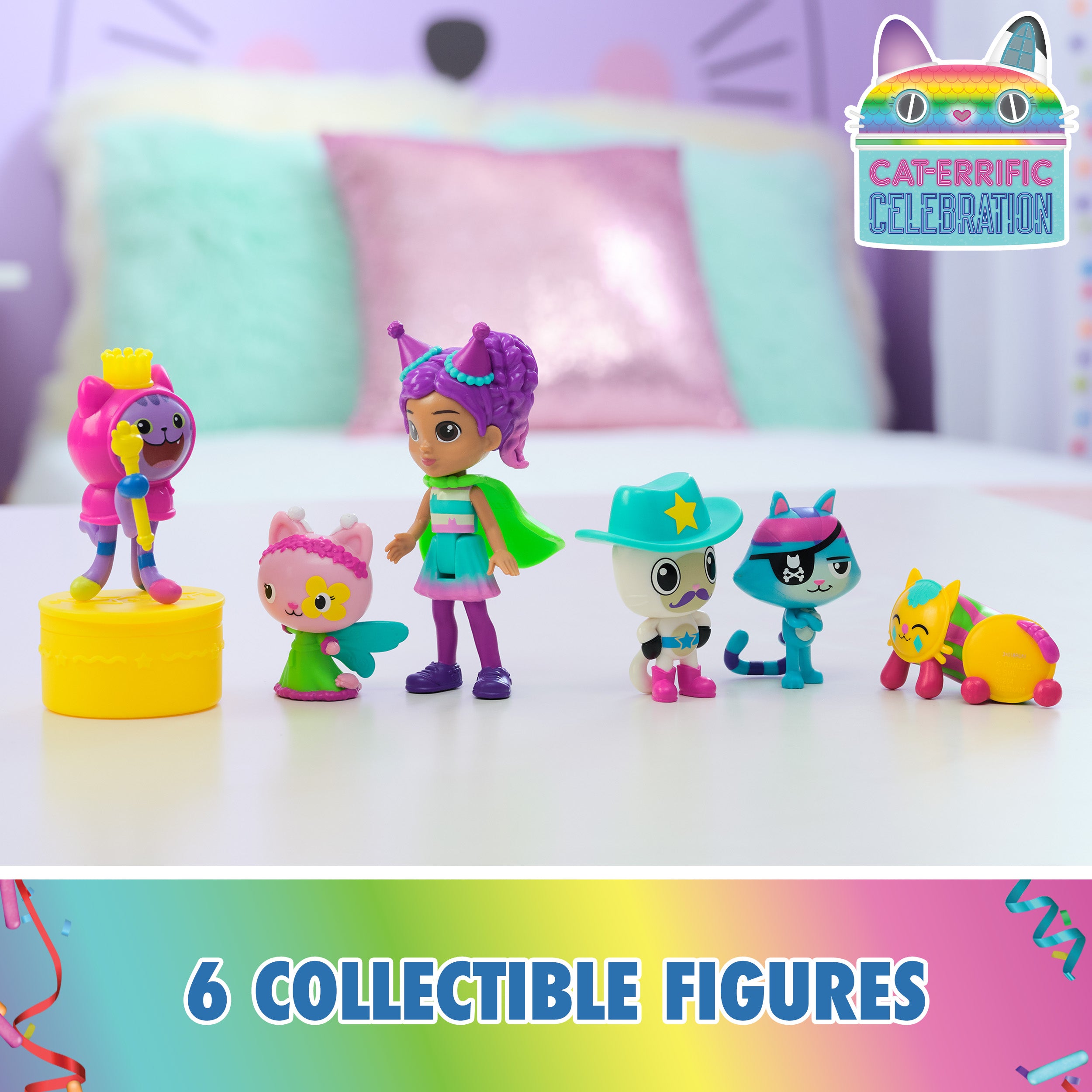 Gabby’s Dollhouse, Celebration Themed Figures with Gabby Girl, 5 Cat Toy Figures, Surprise Toys & Dollhouse Accessories, Kids Toys for Girls & Boys 3+