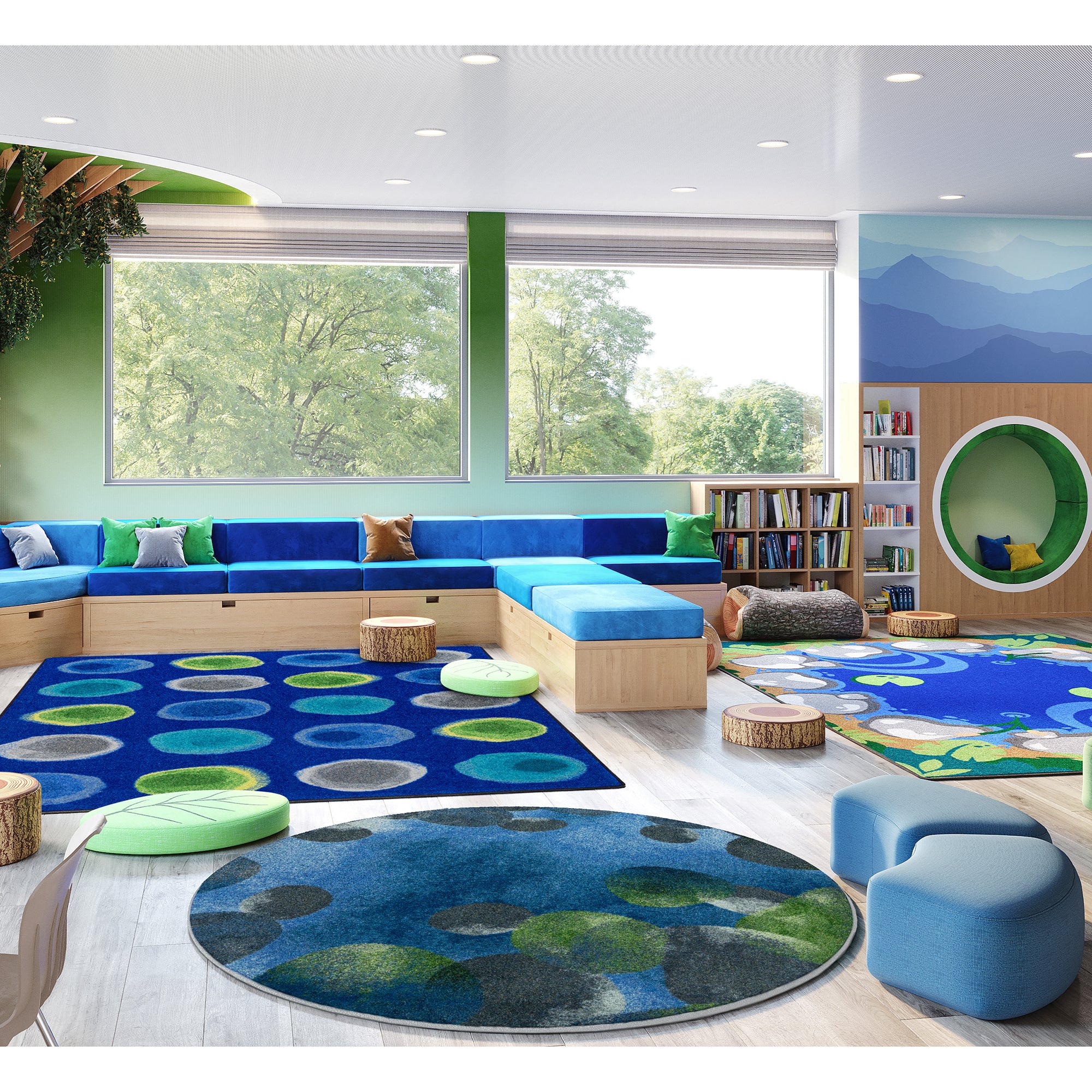 Riverstone 7'7" Round area rug in color Blue