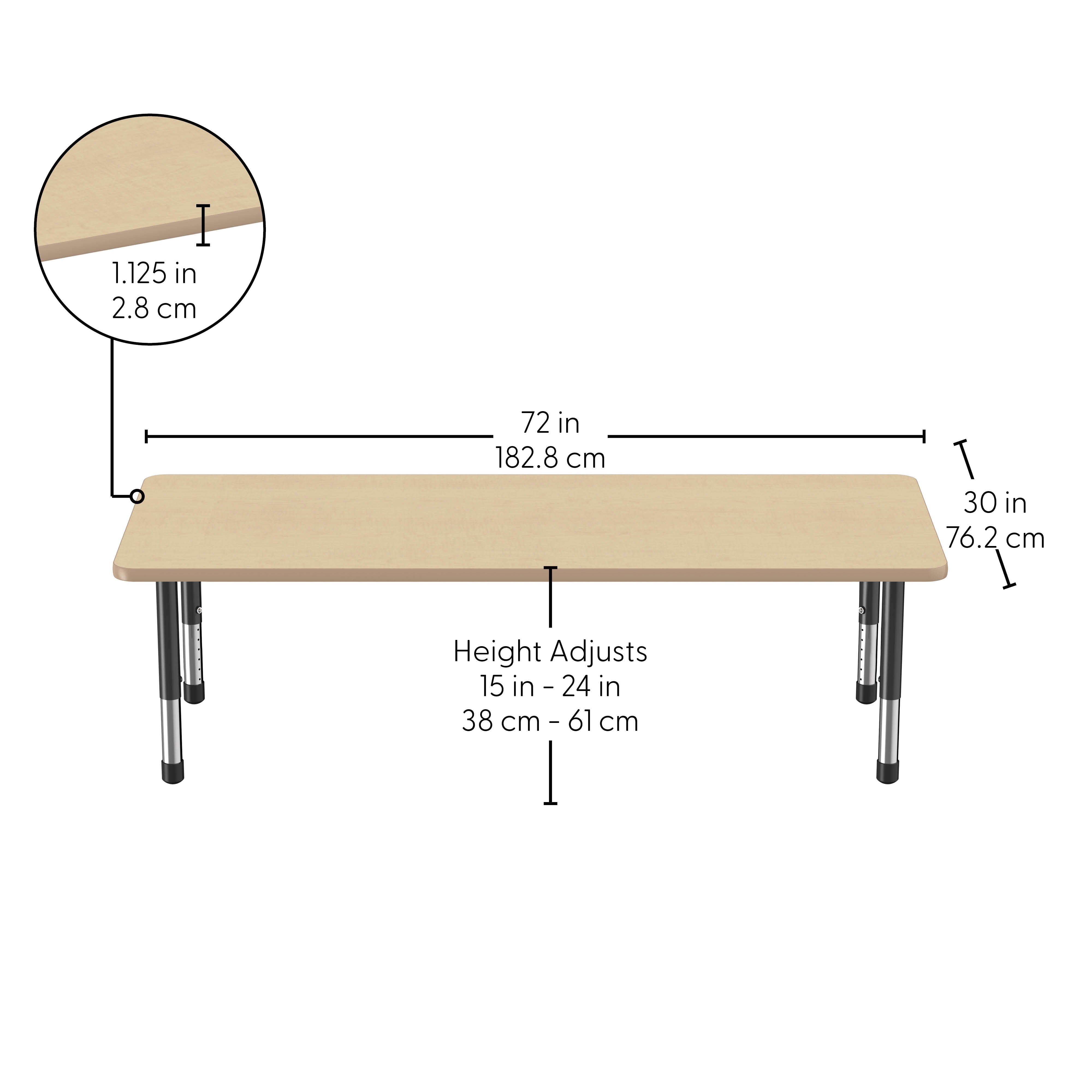 30" x 72" Rectangle Thermofused Activity Table with Adjustable Chunky Legs - Maple/Maple/Black
