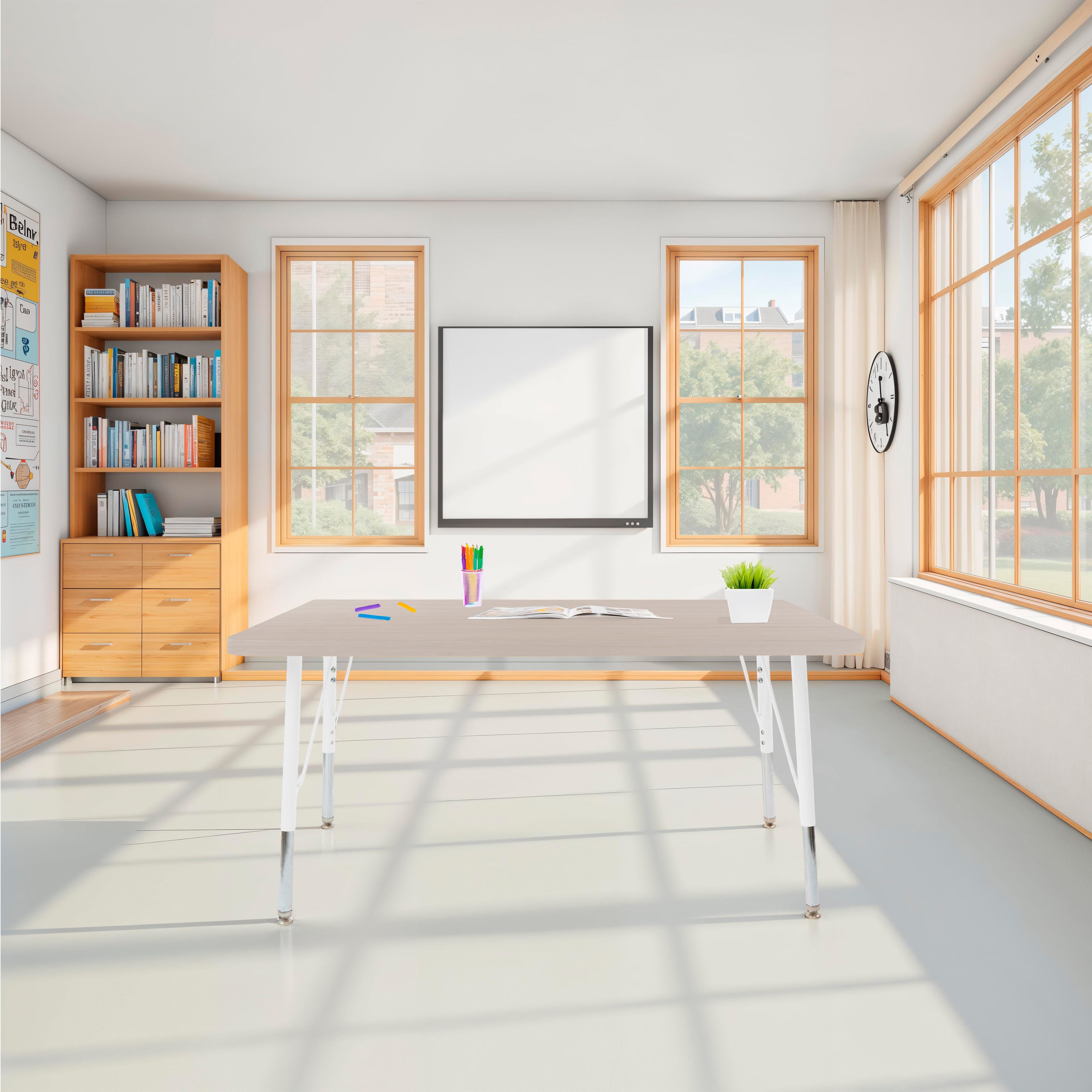 30" x 48" Rectangle Thermofused Woodgrain Activity Table with Standard Legs - Asian Sand/White