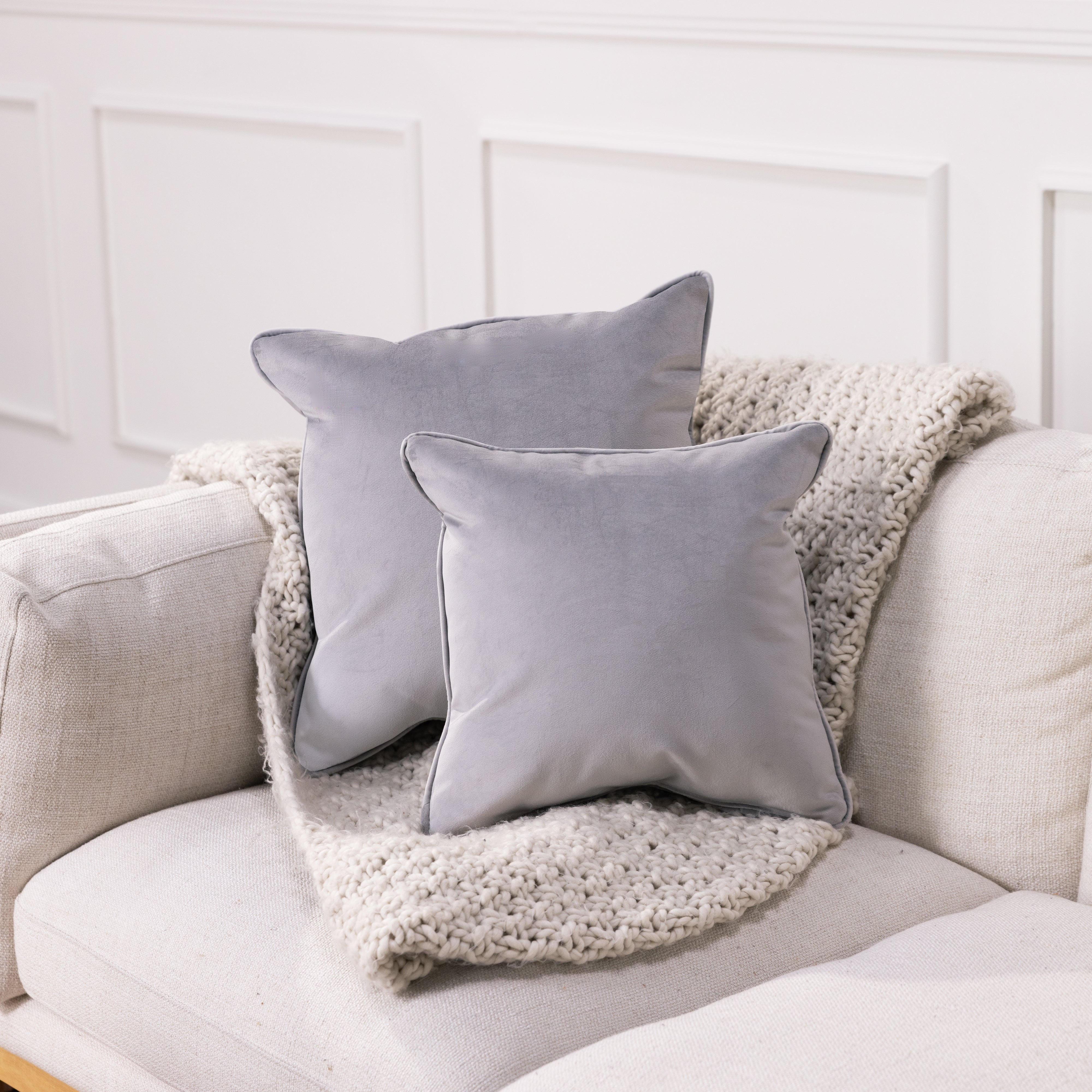 15" x 15" Square Microfiber Pillow with Piping, 2-Piece - Sterling