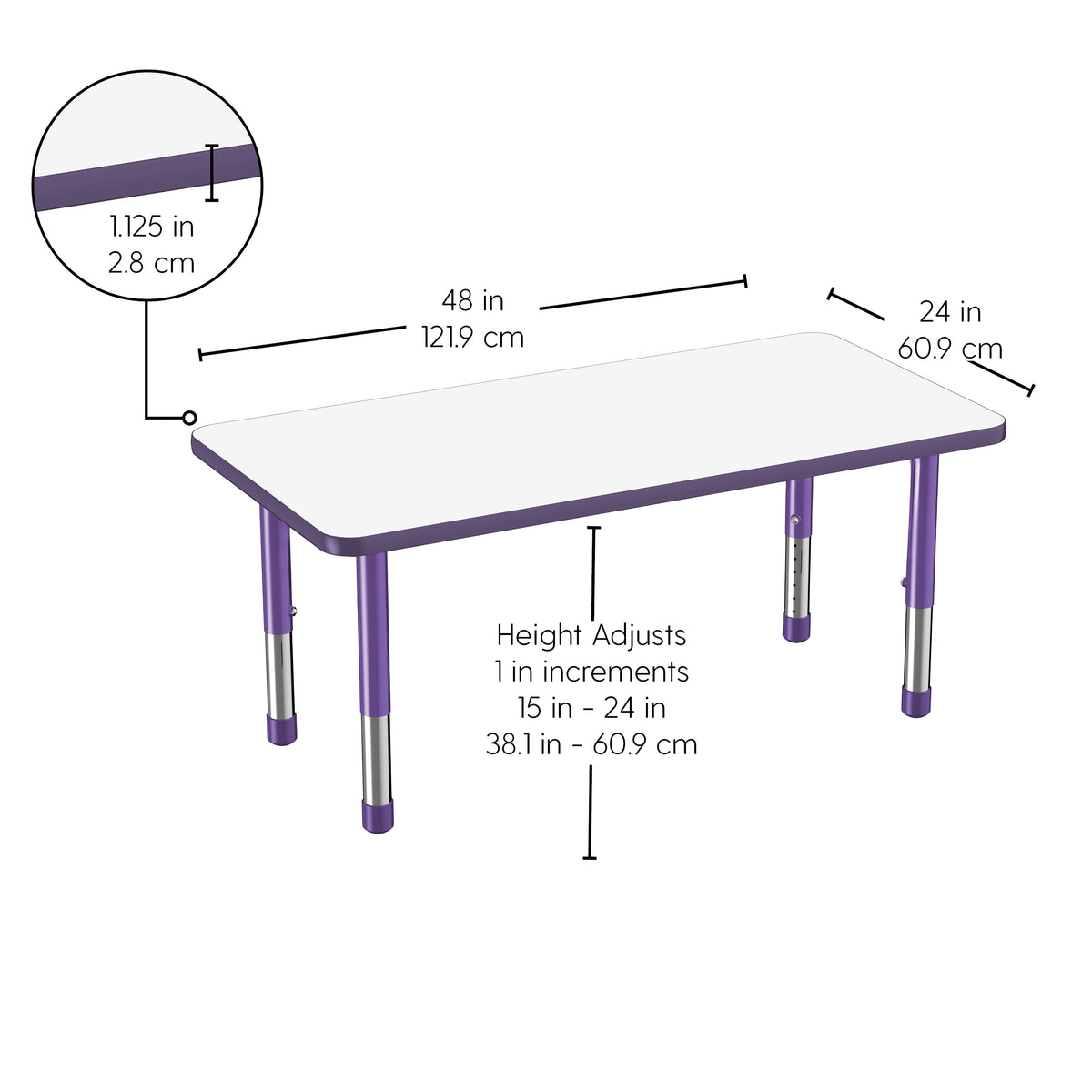 24" x 48" Rectangle Dry-Erase Activity Table with Adjustable Chunky Legs - Whiteboard/Eggplant/Purple