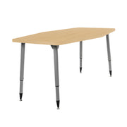 Adapte 34" x 60" Long Hexagon Woodgrain Activity Table with Adjustable Tapered Legs - Maple Grain/Silver