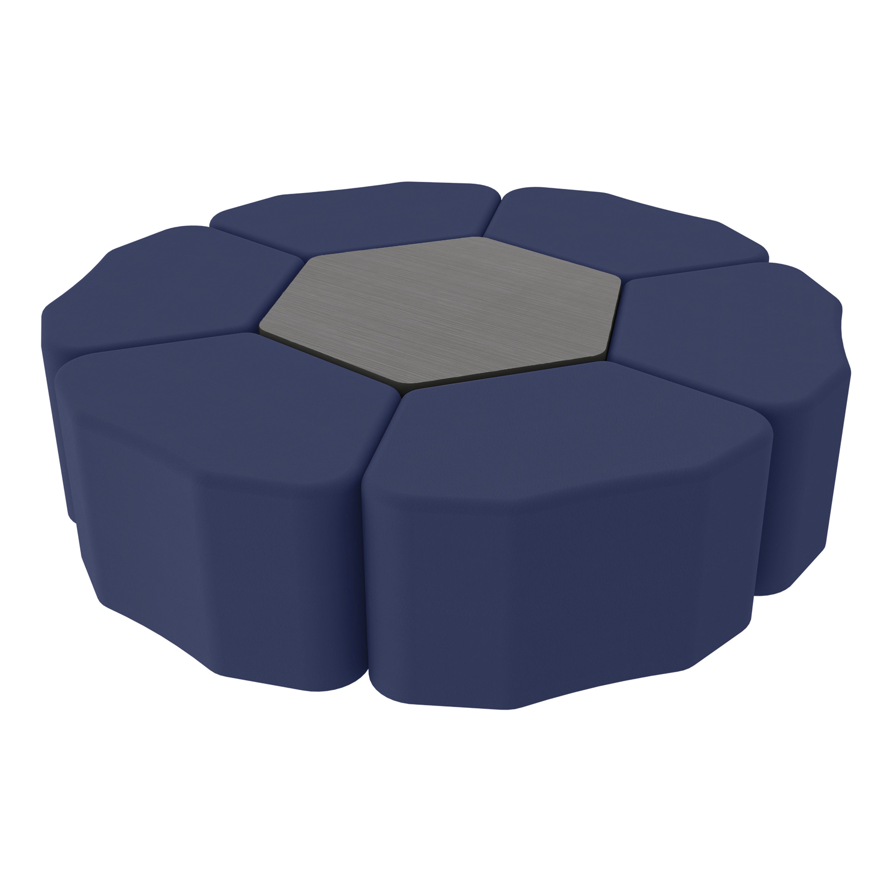 Pro Series Hexagon Ottoman Table with Petal 18" H Seating, 7-Piece Set - Navy/Cosmic Strandz