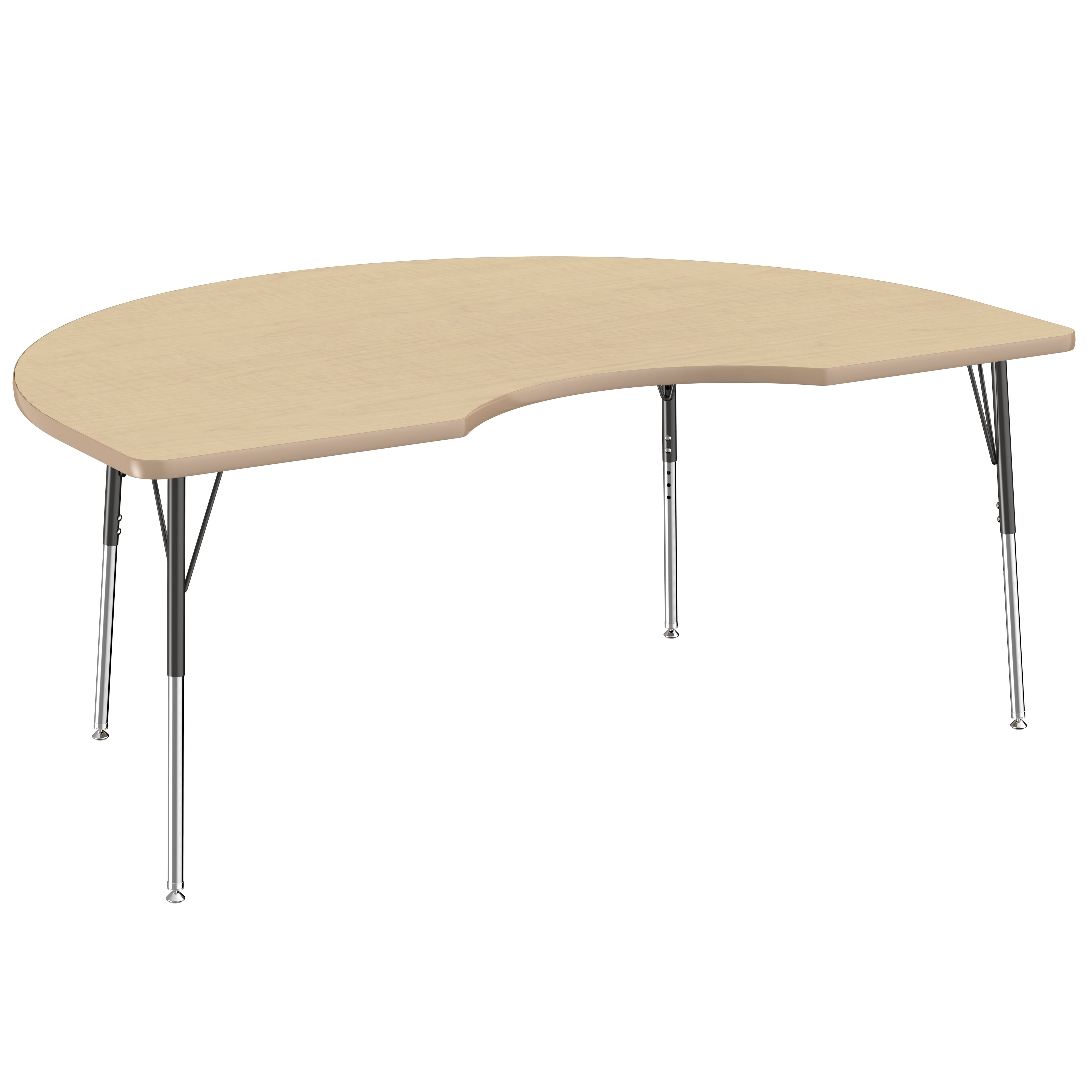 48" x 72" Kidney T-Molding Activity Table with Adjustable Standard Swivel Glide Legs - Maple/Maple/Black