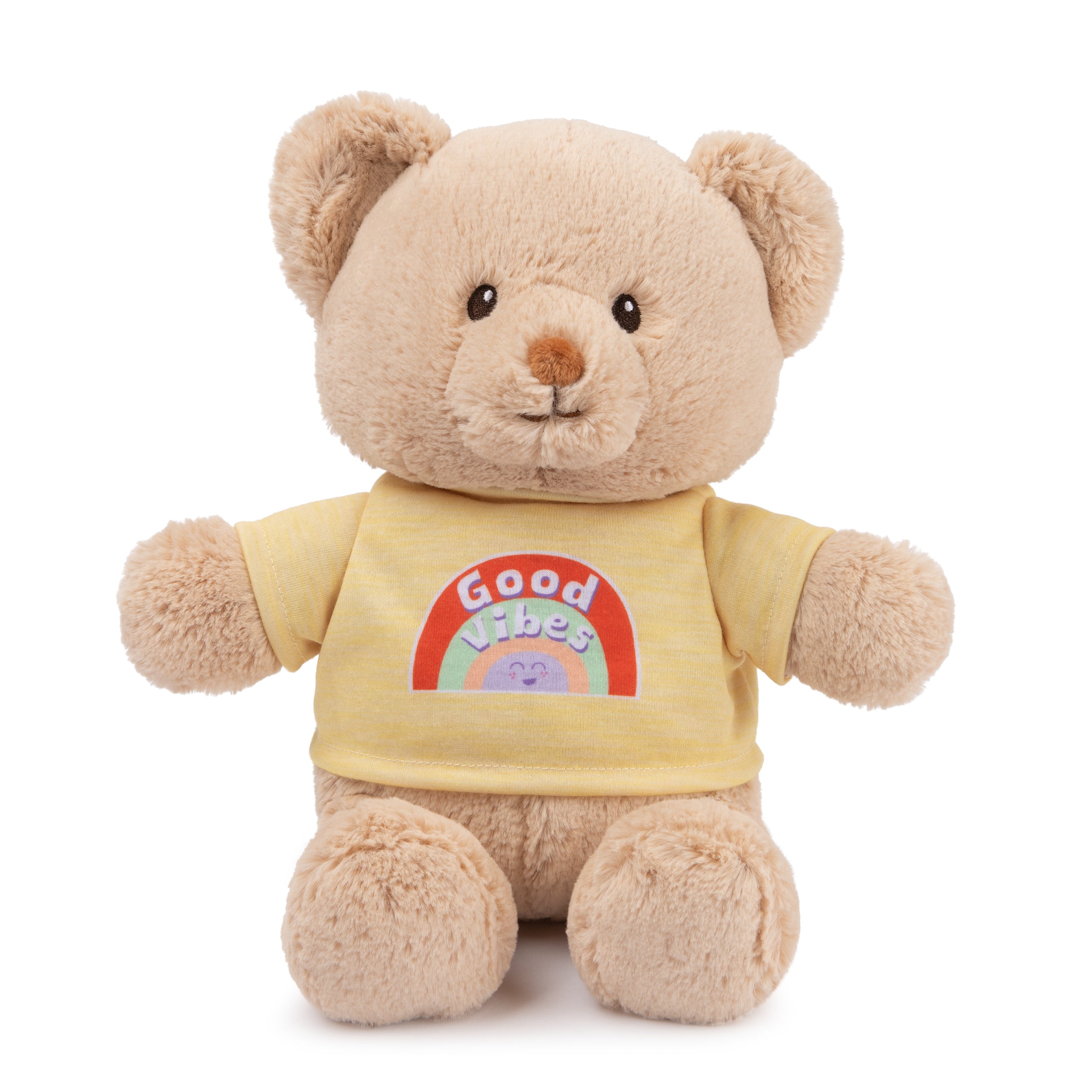 GUND “Good Vibes” Sustainable Message Bear with Yellow T-Shirt, Teddy Bear Made from 100% Recycled Materials for Ages 1 and Up, Tan, 12”