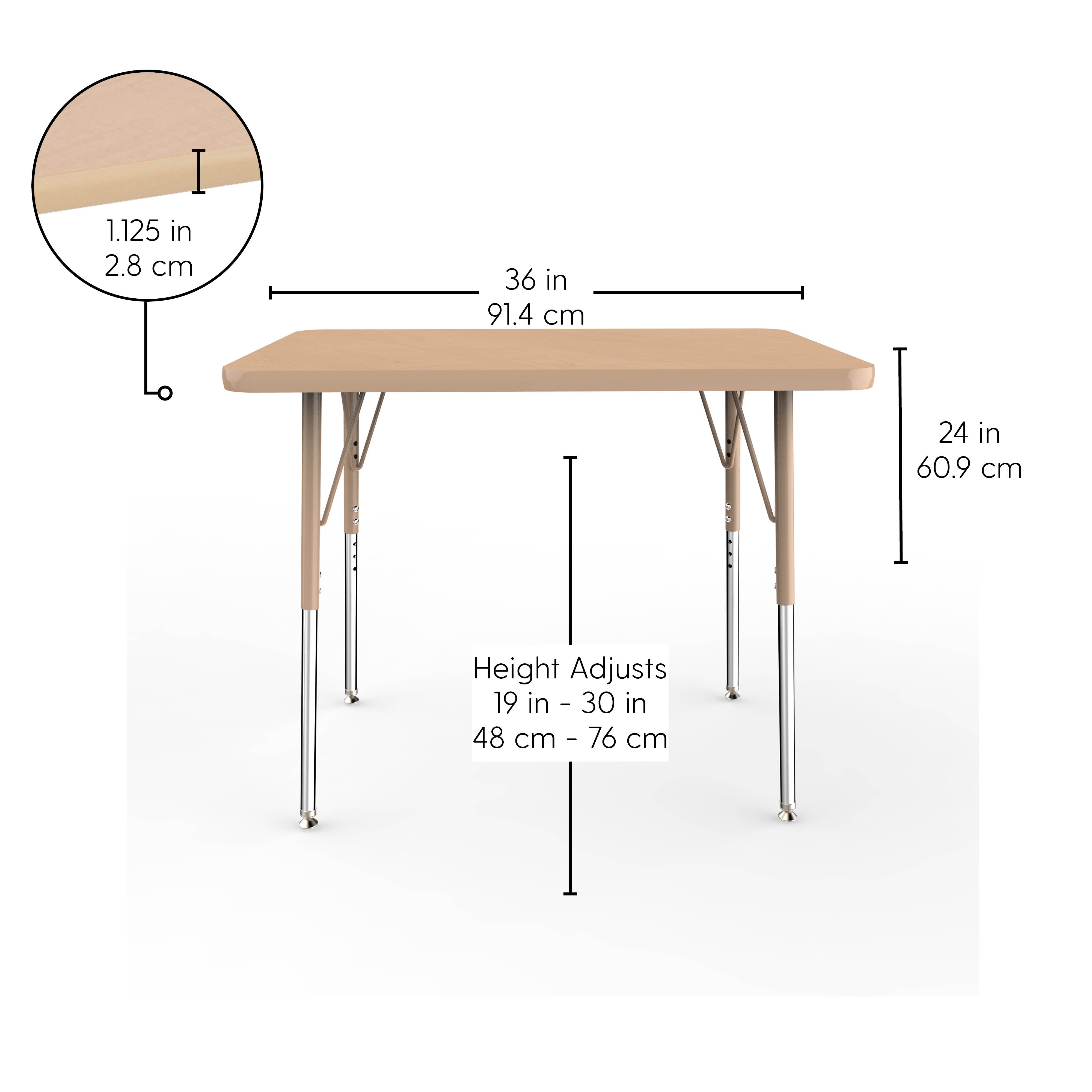 24" x 36" Rectangle T-Molding Activity Table with Adjustable Standard Swivel Glide Legs - Maple/Sand